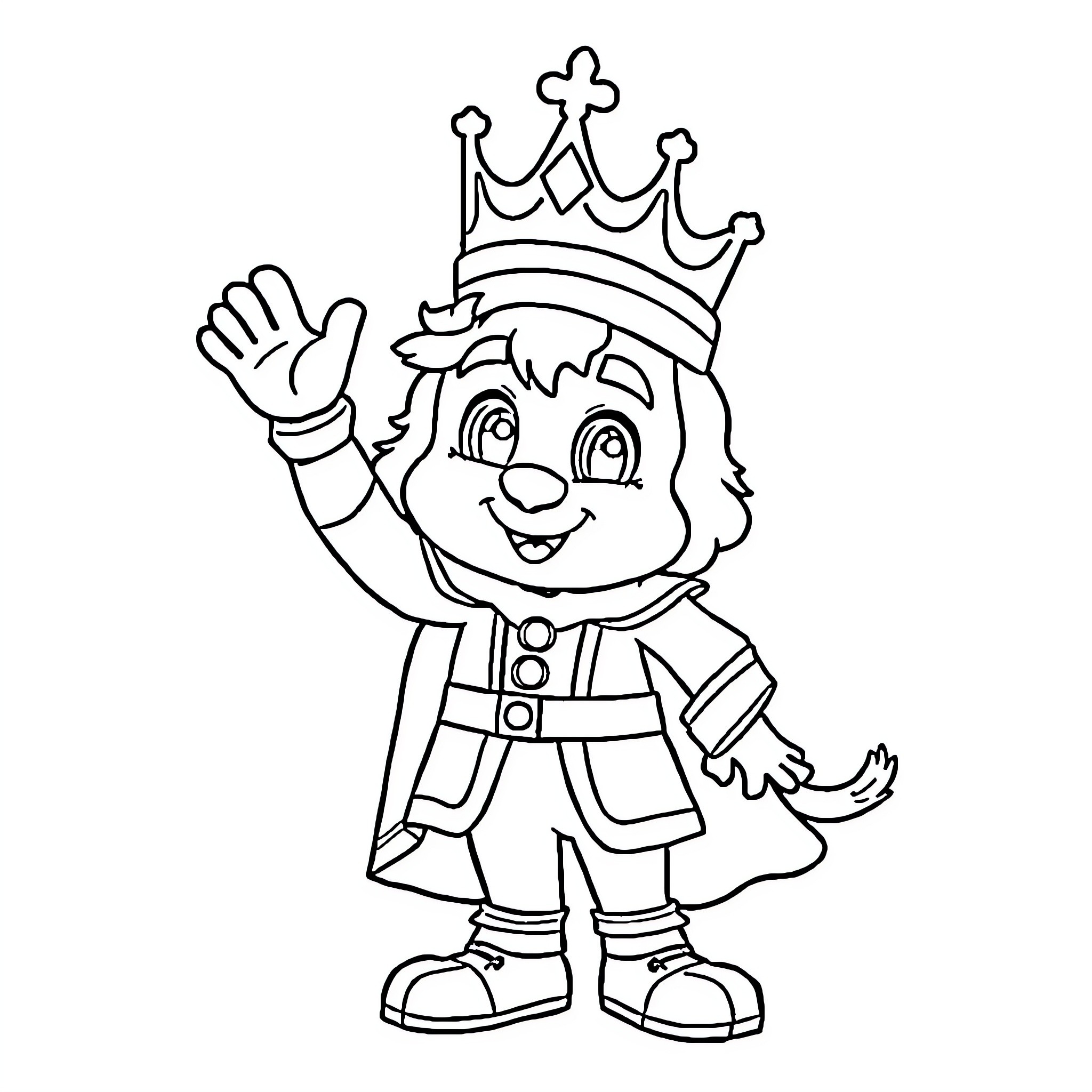 Leon the Smiling Prince in Regal Attire Coloring Page (free black-and-white line drawing printable PDF for all, from beginners to advanced learners, including children, teens, adults, and seniors)