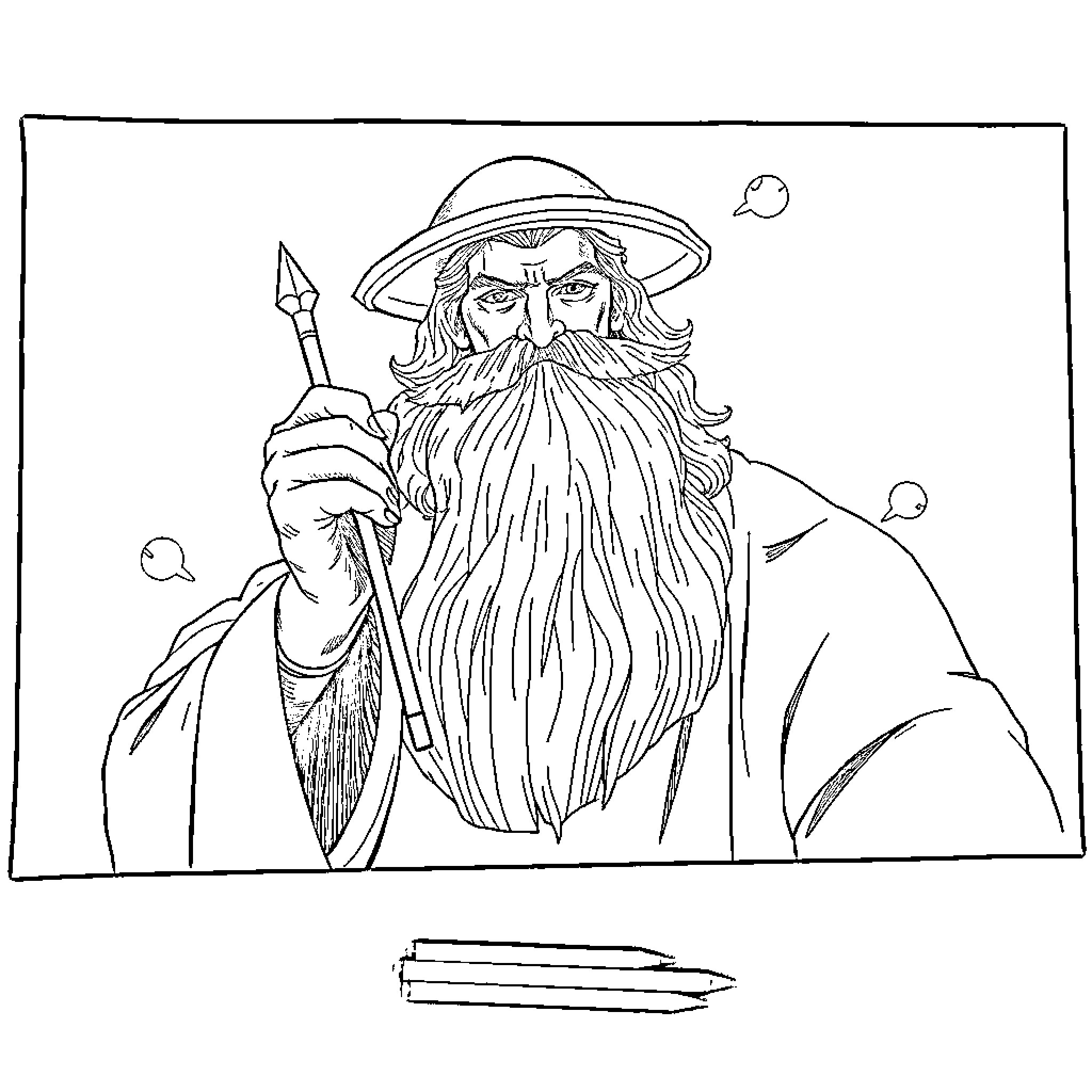 Master Wizard in Mystical Garb Coloring Page (free black-and-white line drawing printable PDF for all, from beginners to advanced learners, including children, teens, adults, and seniors)