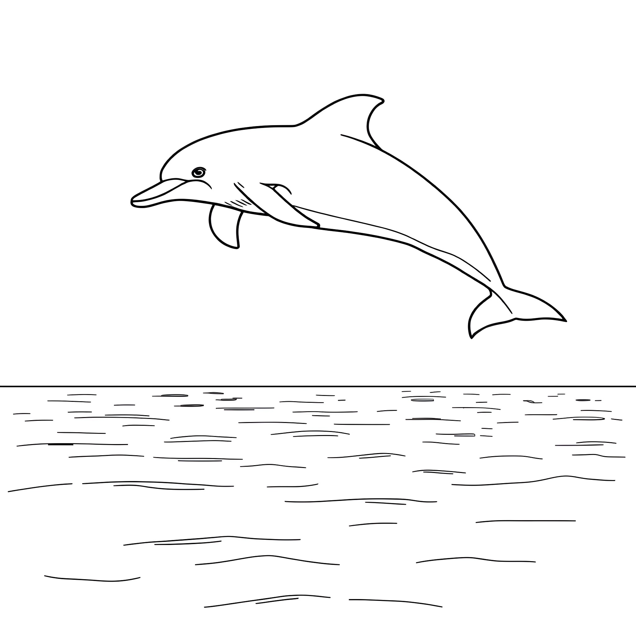 Dolphin leaping gracefully in the ocean Coloring Page (free black-and-white line drawing printable PDF for all, from beginners to advanced learners, including children, teens, adults, and seniors)