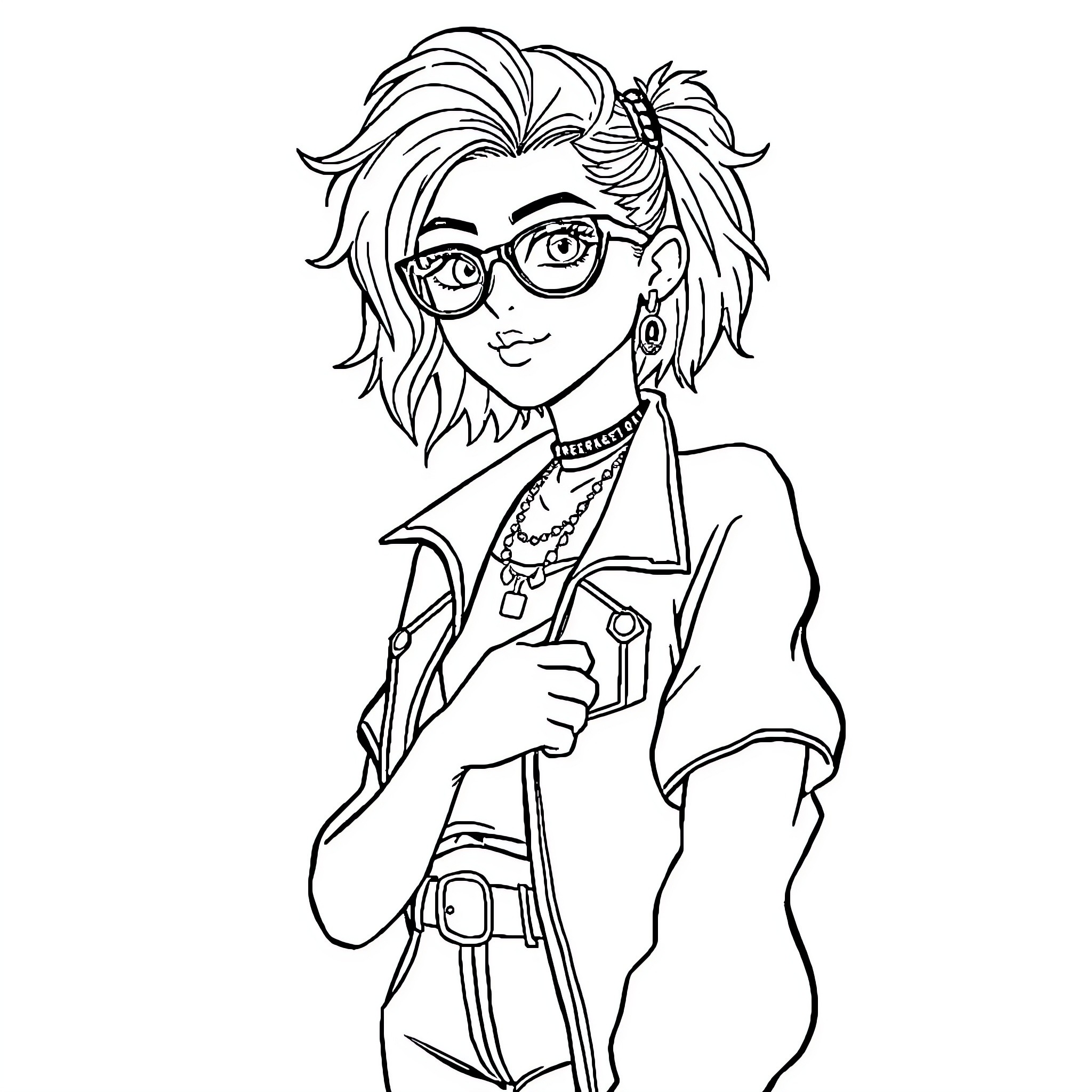 Femboy with stylish outfit and confident expression Coloring Page (free black-and-white line drawing printable PDF for all, from beginners to advanced learners, including children, teens, adults, and seniors)