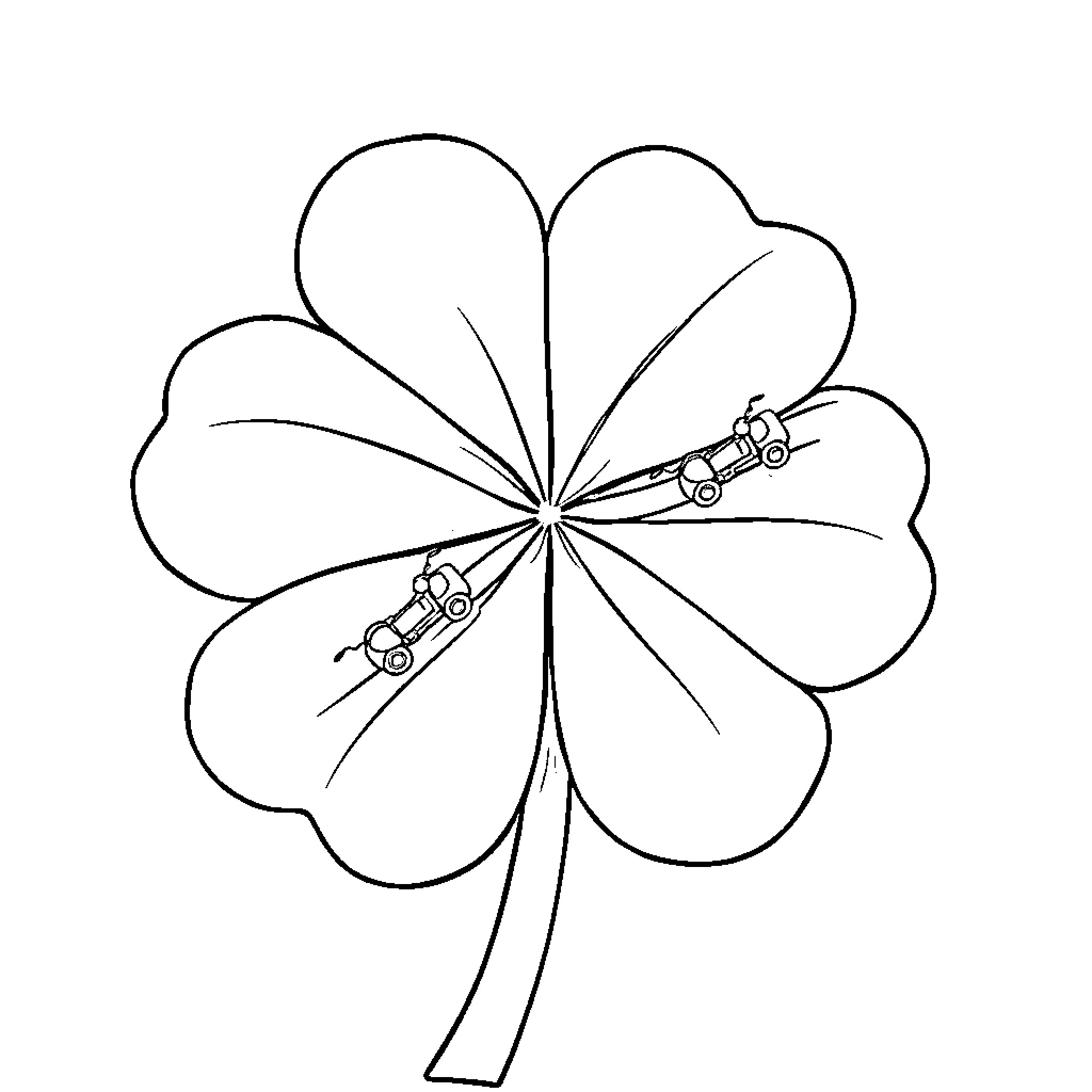 Clover with playful mechanical details Coloring Page (free black-and-white line drawing printable PDF for all, from beginners to advanced learners, including children, teens, adults, and seniors)