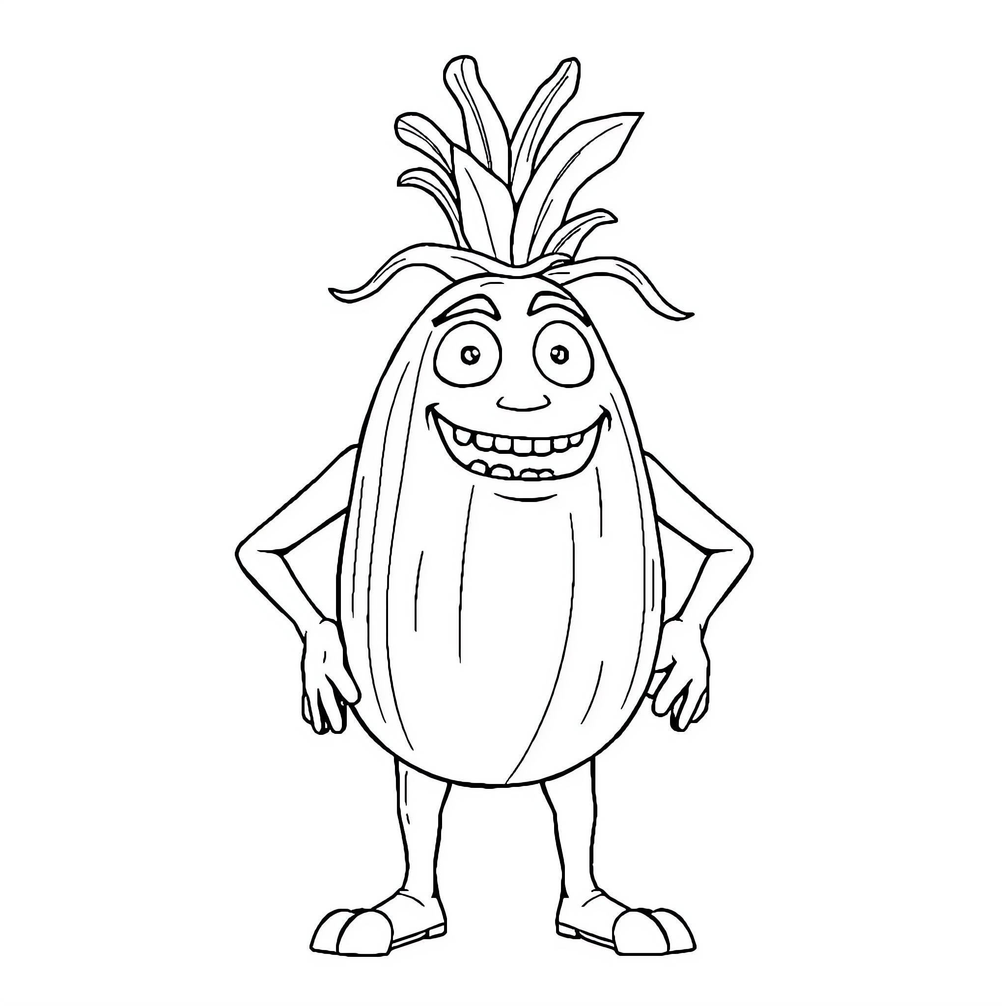 Dill character smiling happily Coloring Page (free black-and-white line drawing printable PDF for all, from beginners to advanced learners, including children, teens, adults, and seniors)