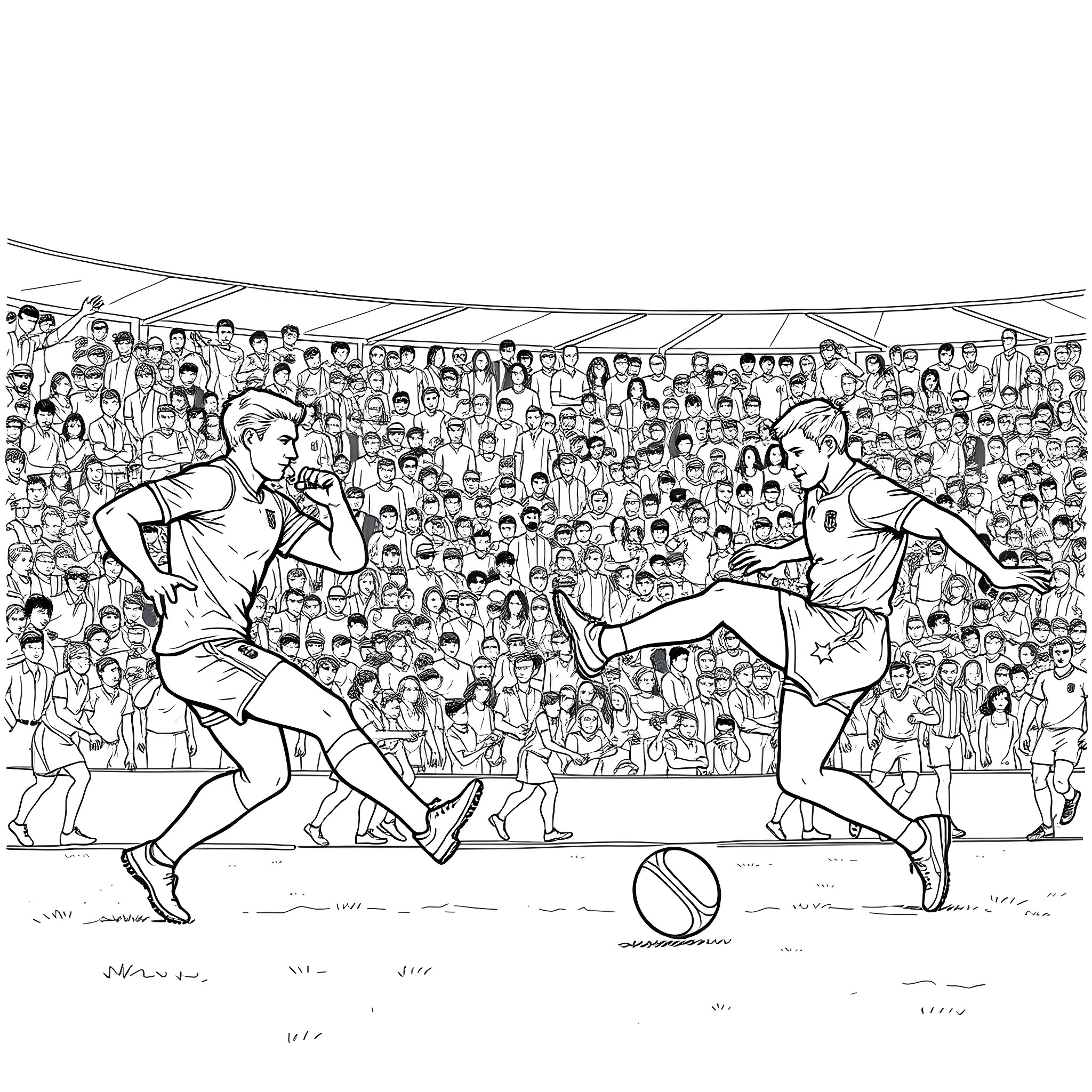 Australian Football Players Engaged in Intense Match Coloring Page (free black-and-white line drawing printable PDF for all, from beginners to advanced learners, including children, teens, adults, and seniors)