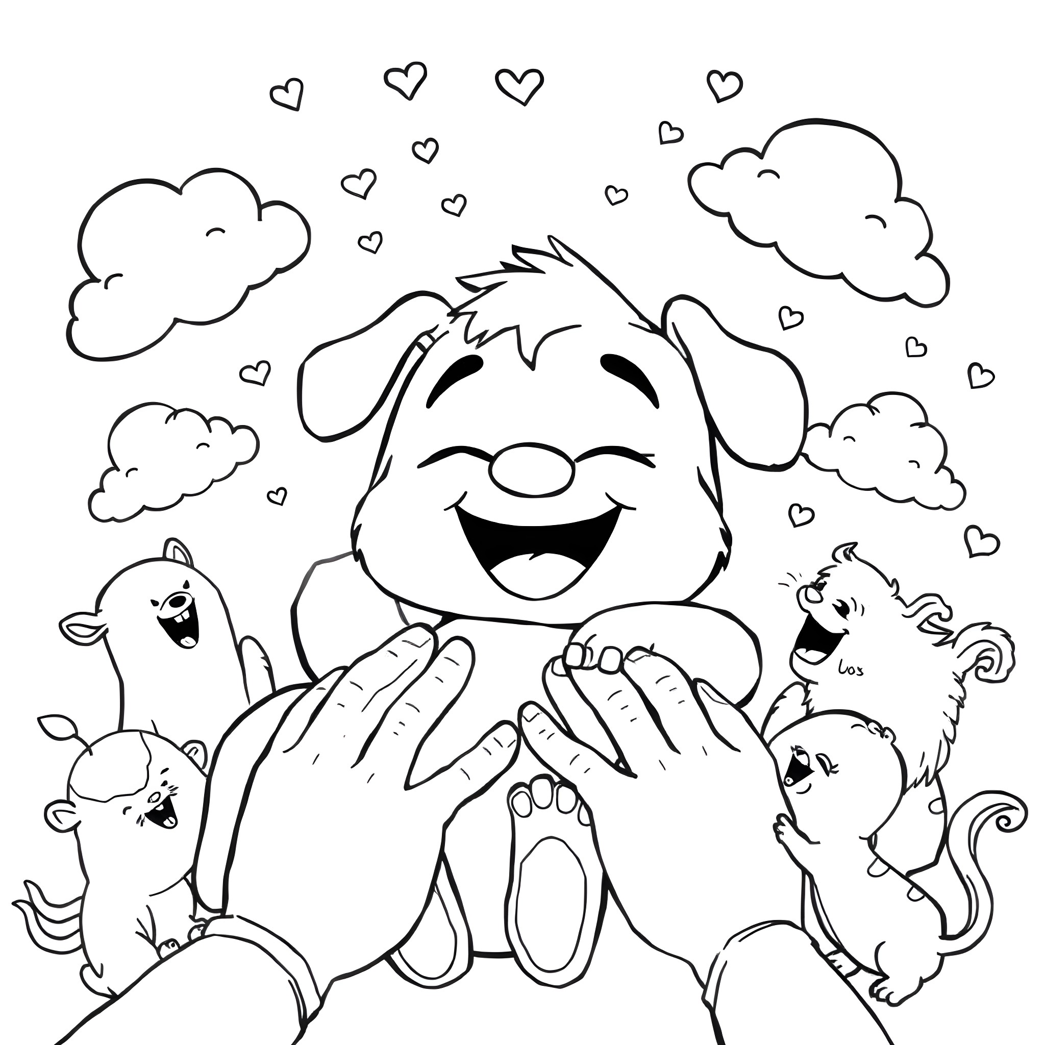 Reggie's Joyful Animal Playtime Coloring Page (free black-and-white line drawing printable PDF for all, from beginners to advanced learners, including children, teens, adults, and seniors)