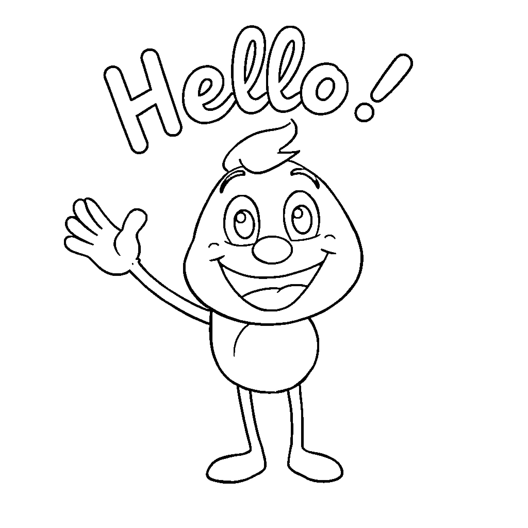 Hello Kitty waves and smiles happily Coloring Page (free black-and-white line drawing printable PDF for all, from beginners to advanced learners, including children, teens, adults, and seniors)