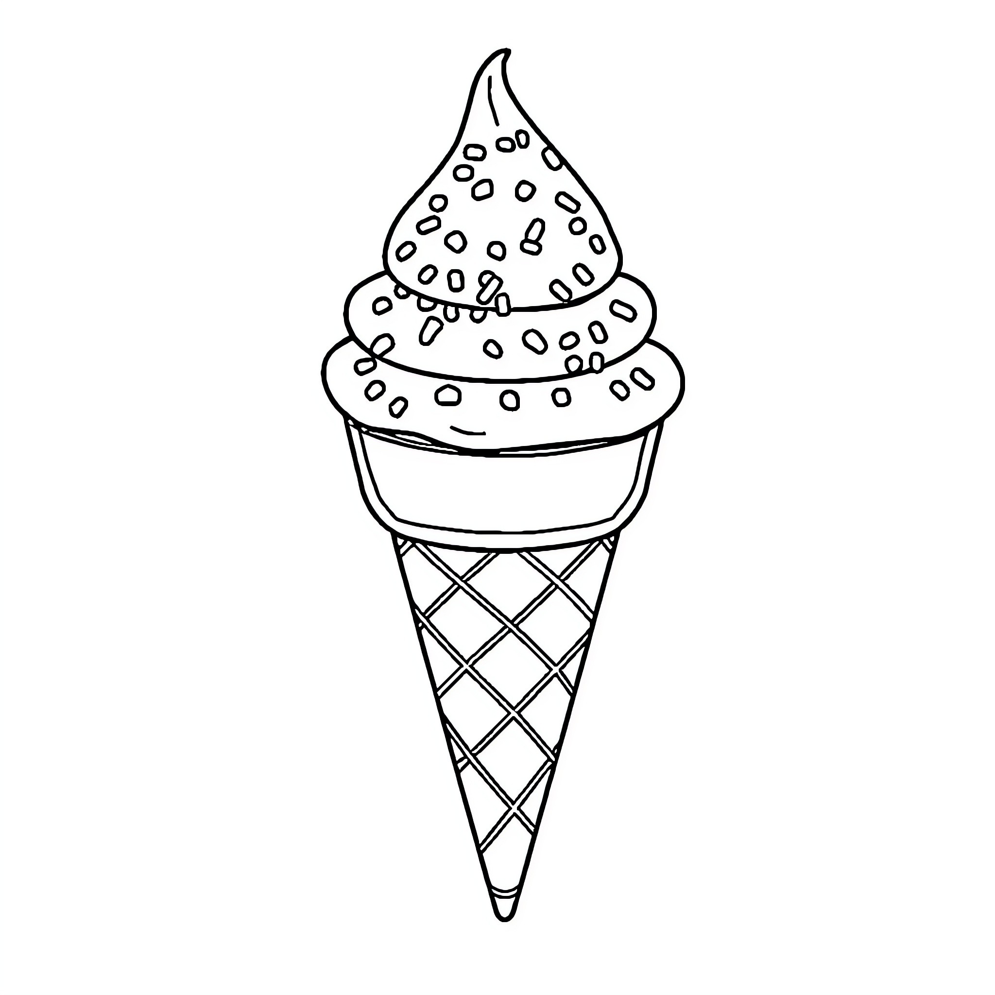 Ice Cream Cone with Decorative Swirls Coloring Page (free black-and-white line drawing printable PDF for all, from beginners to advanced learners, including children, teens, adults, and seniors)