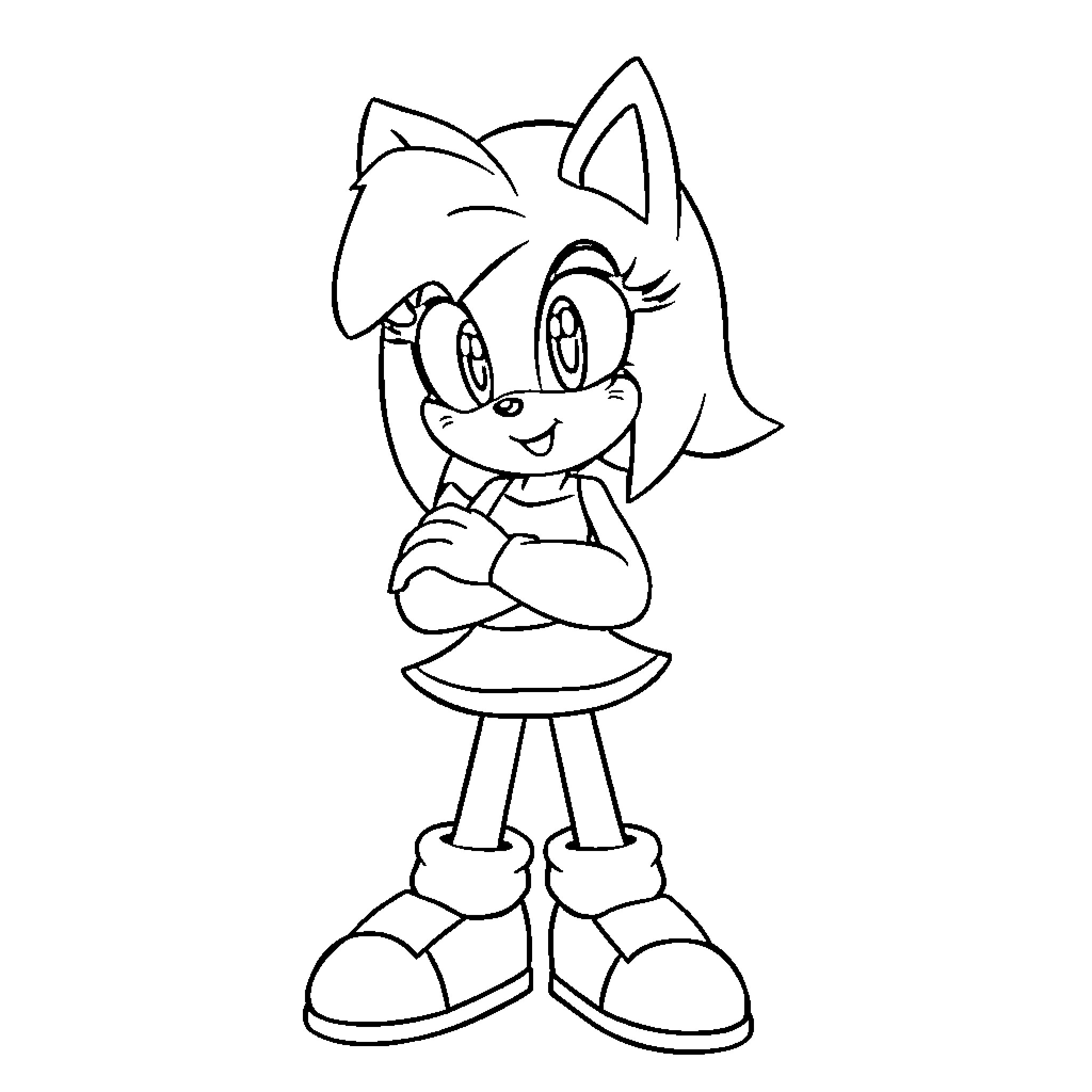 Amy Rose posing confidently in her outfit Coloring Page (free black-and-white line drawing printable PDF for all, from beginners to advanced learners, including children, teens, adults, and seniors)