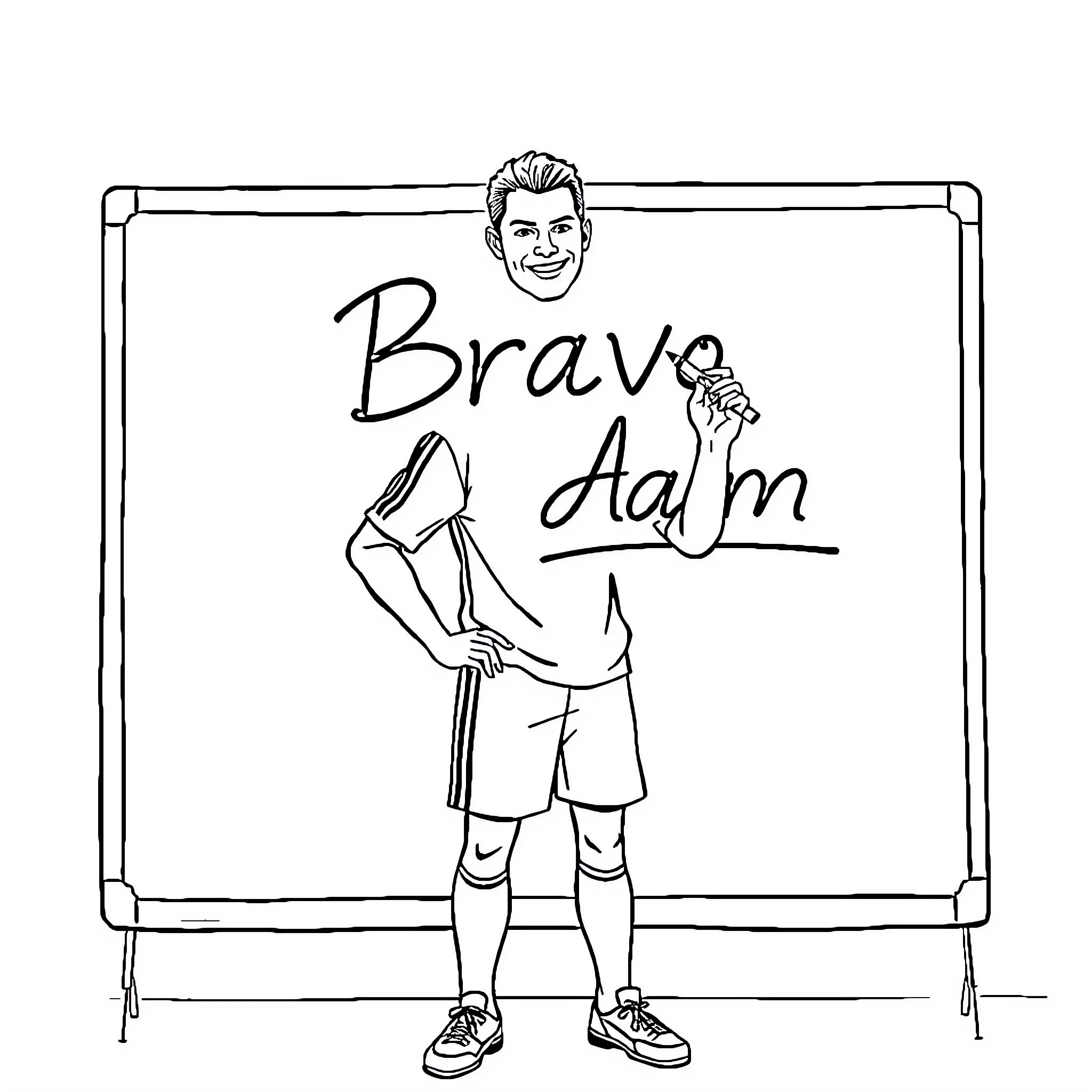 Ronaldo's Celebratory Pose with Bravo Achievement Coloring Page (free black-and-white line drawing printable PDF for all, from beginners to advanced learners, including children, teens, adults, and seniors)