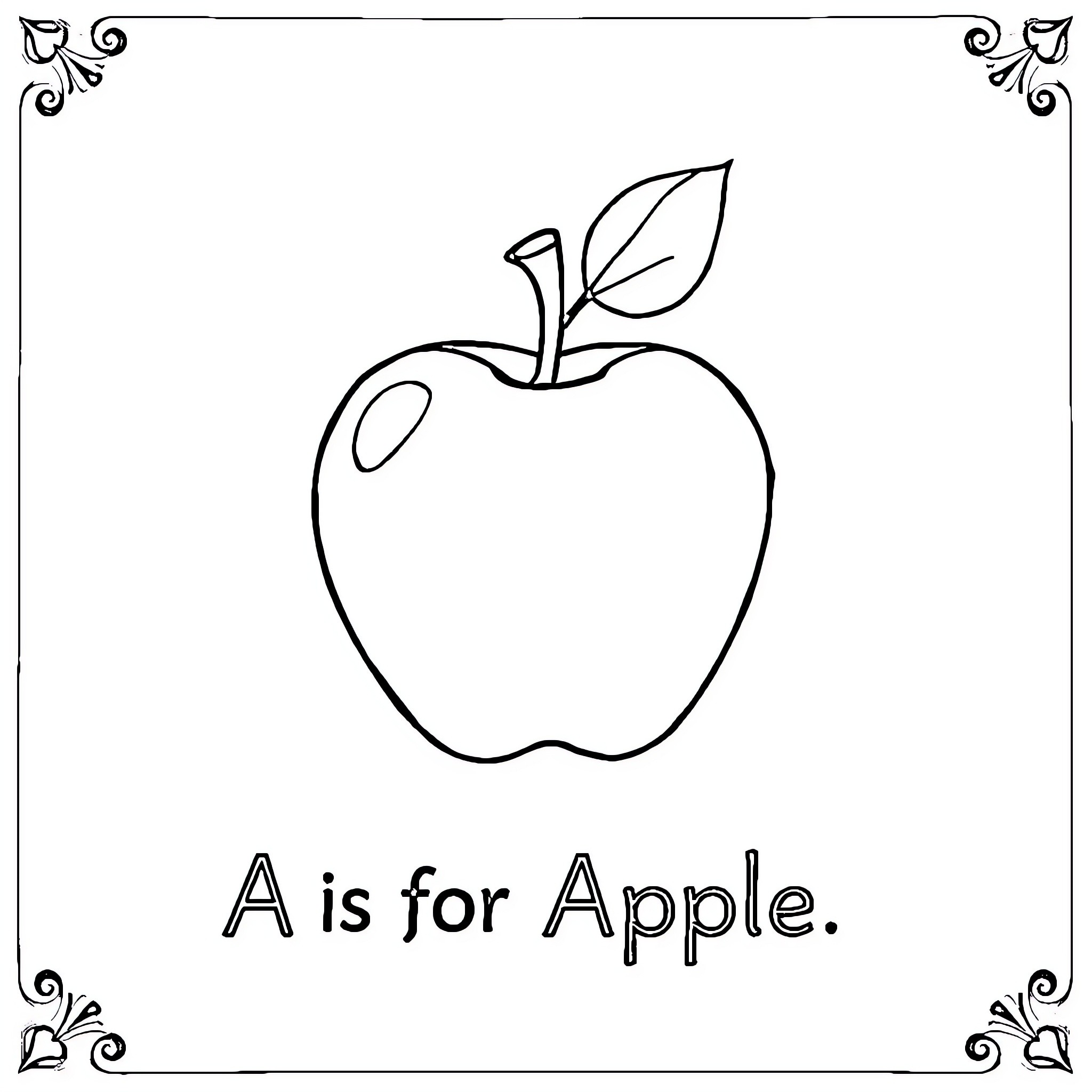 Apple outlined in simple drawing Coloring Page (free black-and-white line drawing printable PDF for all, from beginners to advanced learners, including children, teens, adults, and seniors)