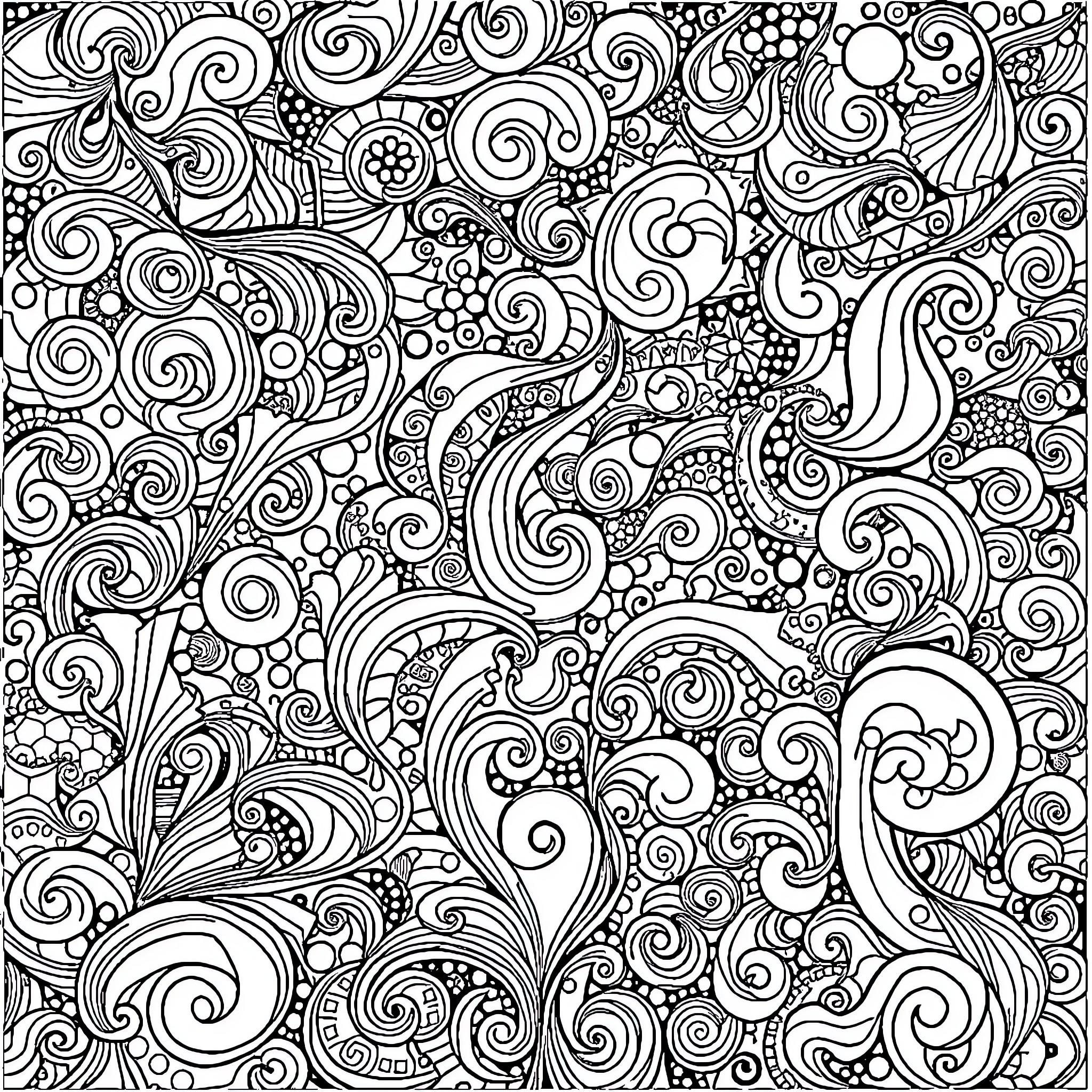 Zentangle pattern of swirling shapes and lines Coloring Page (free black-and-white line drawing printable PDF for all, from beginners to advanced learners, including children, teens, adults, and seniors)
