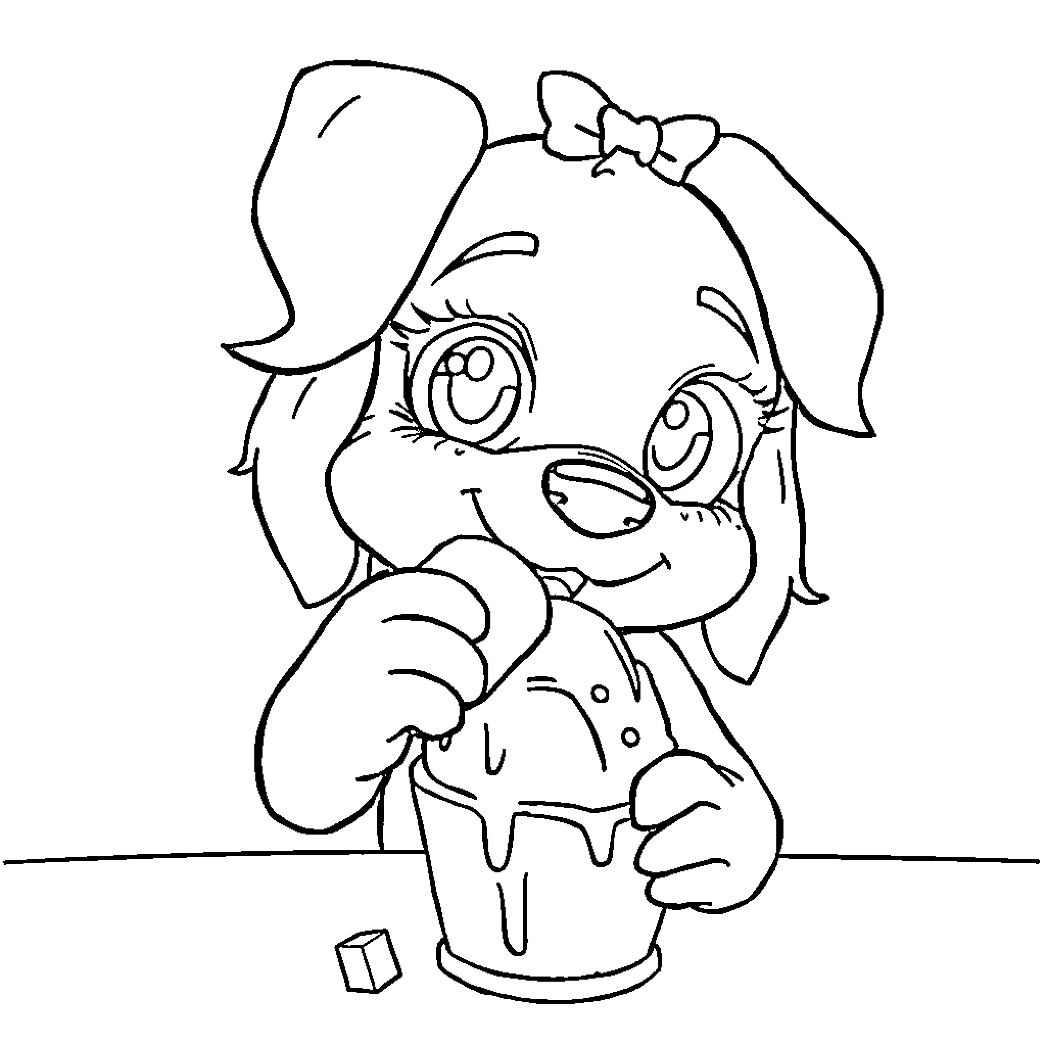 Skye enjoying an ice cream treat Coloring Page (free black-and-white line drawing printable PDF for all, from beginners to advanced learners, including children, teens, adults, and seniors)