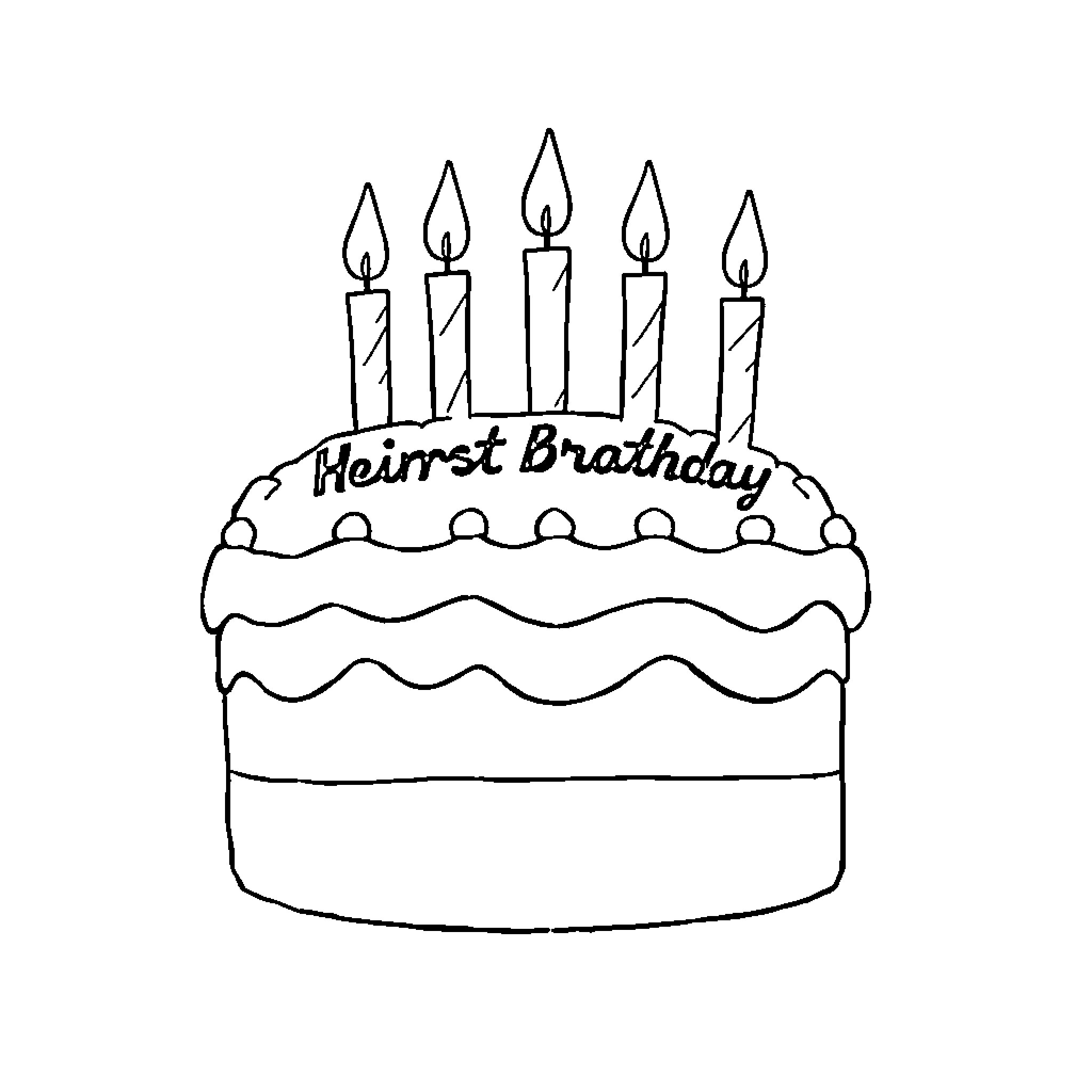 Birthday Cake with Candles Celebrating First Birthday Coloring Page (free black-and-white line drawing printable PDF for all, from beginners to advanced learners, including children, teens, adults, and seniors)