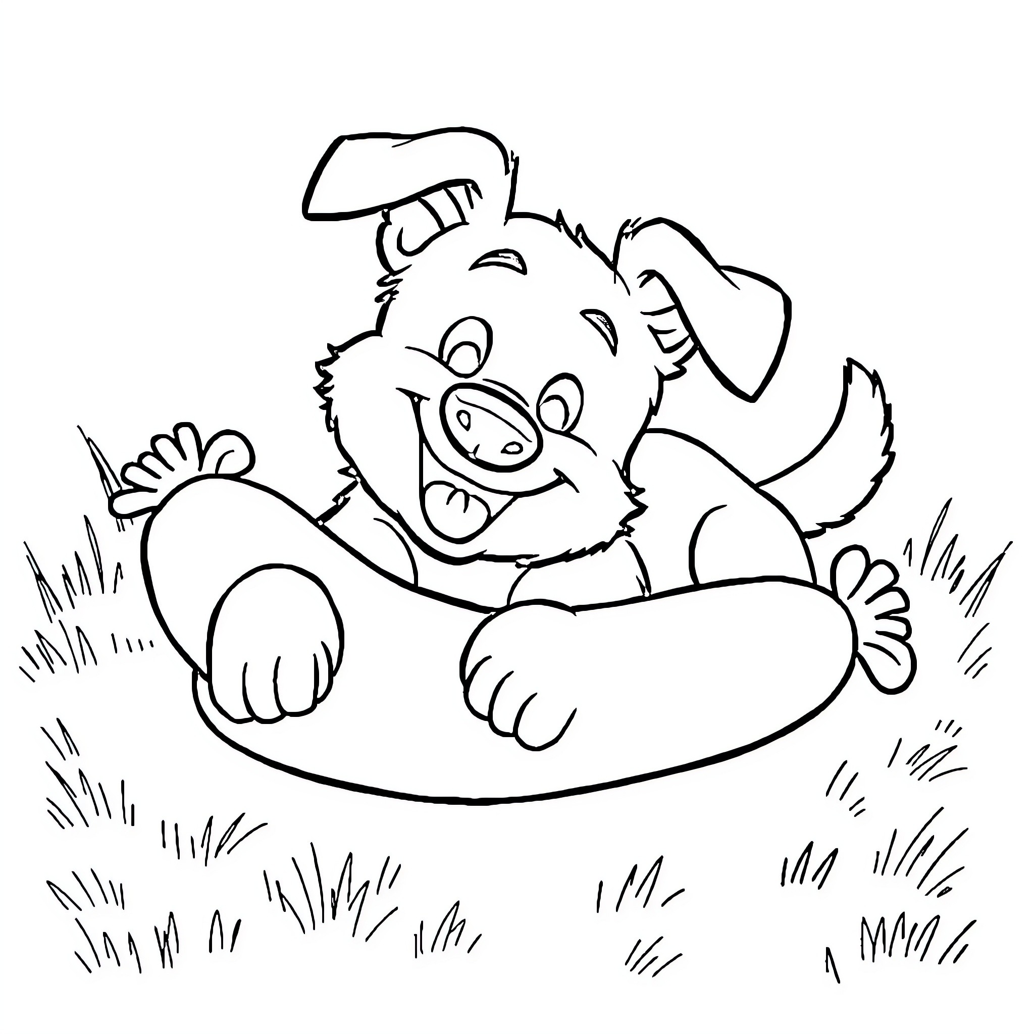 Bluey playing happily in the grass Coloring Page (free black-and-white line drawing printable PDF for all, from beginners to advanced learners, including children, teens, adults, and seniors)