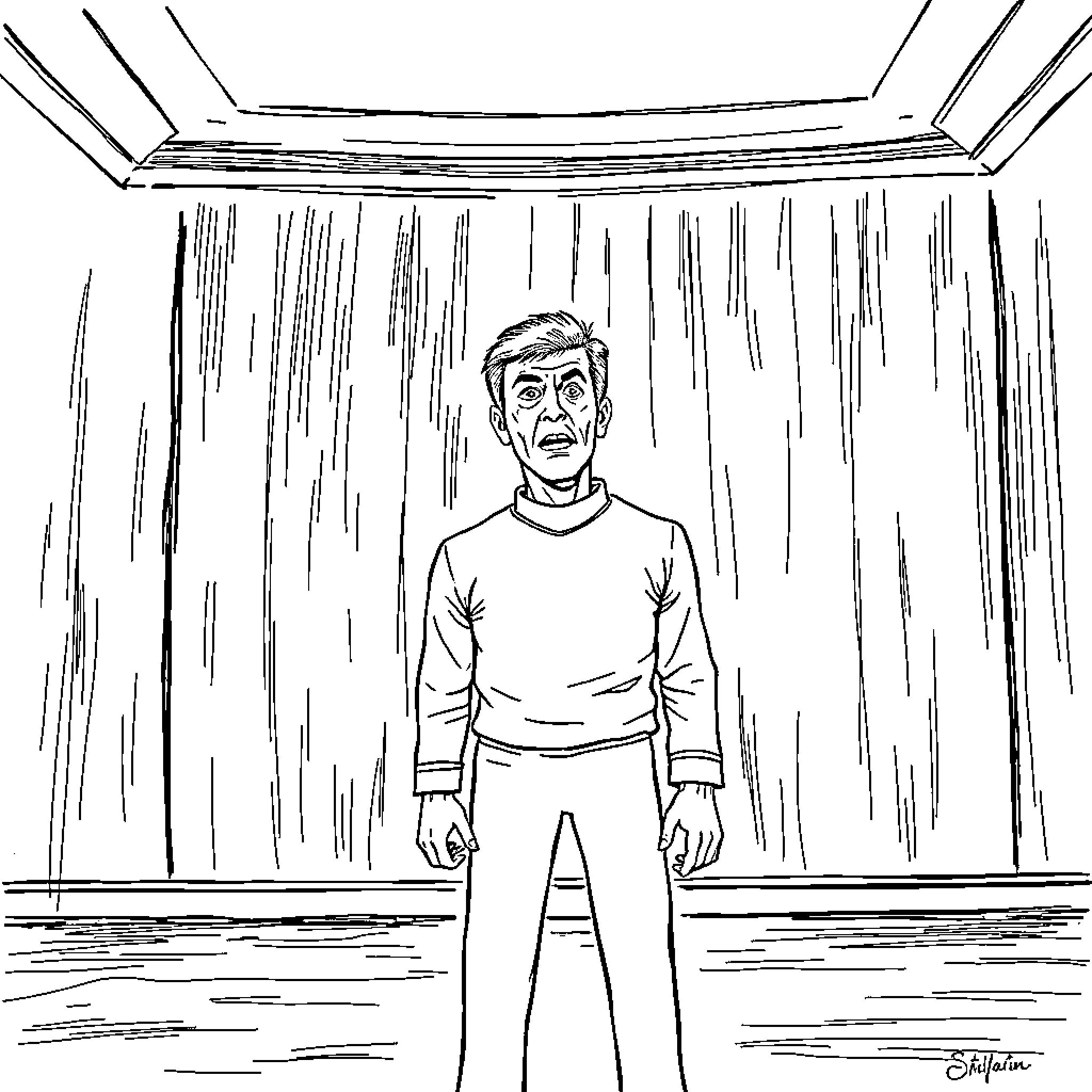 Charlie Kirk in a serious and pensive pose Coloring Page (free black-and-white line drawing printable PDF for all, from beginners to advanced learners, including children, teens, adults, and seniors)