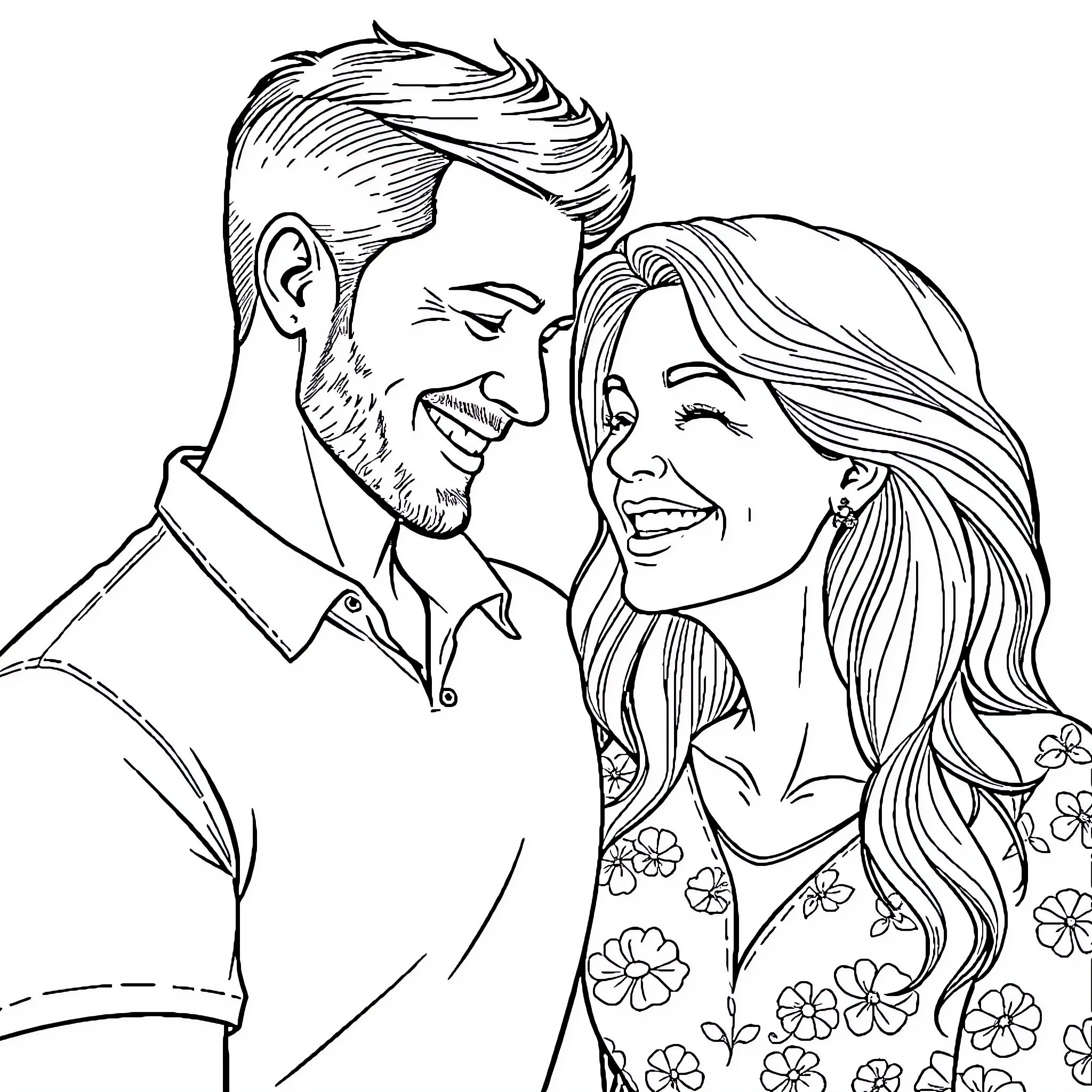 Husband and wife sharing a tender moment Coloring Page (free black-and-white line drawing printable PDF for all, from beginners to advanced learners, including children, teens, adults, and seniors)
