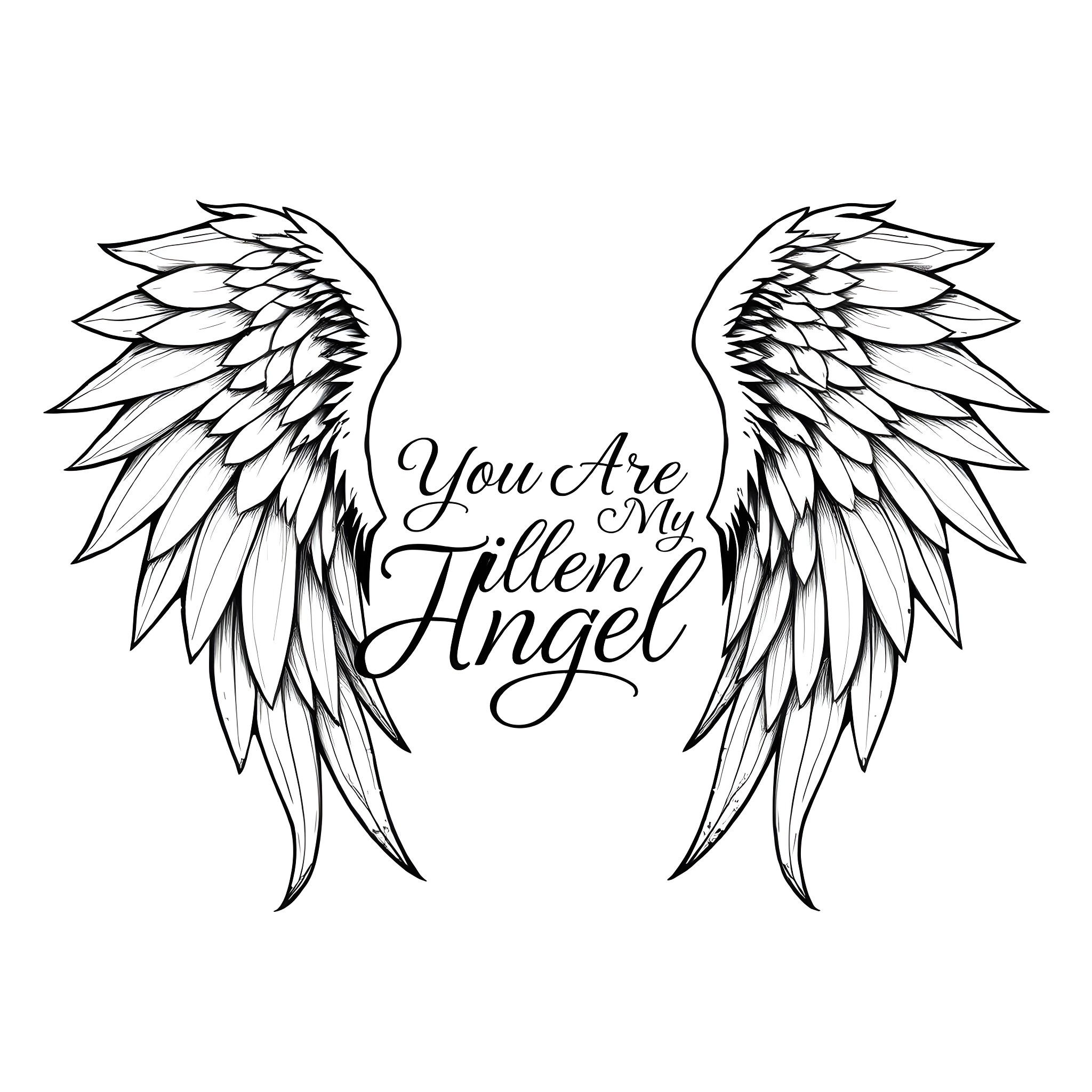 Angel Wings with Inspirational Message Coloring Page (free black-and-white line drawing printable PDF for all, from beginners to advanced learners, including children, teens, adults, and seniors)