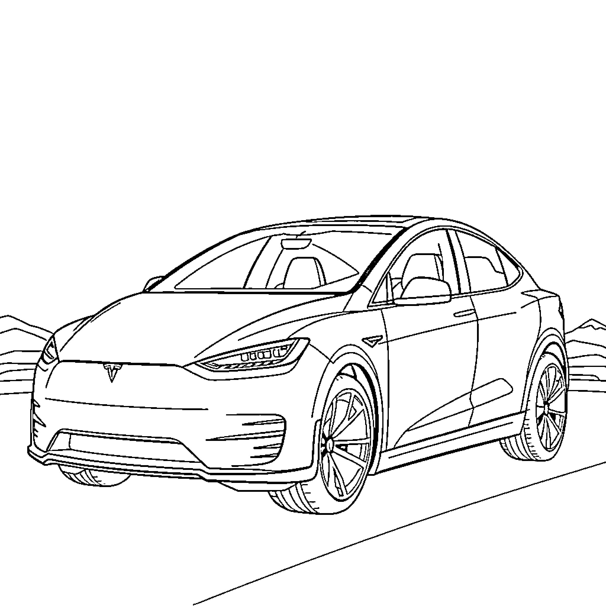 Nikola Tesla's futuristic electric vehicle design Coloring Page (free black-and-white line drawing printable PDF for all, from beginners to advanced learners, including children, teens, adults, and seniors)