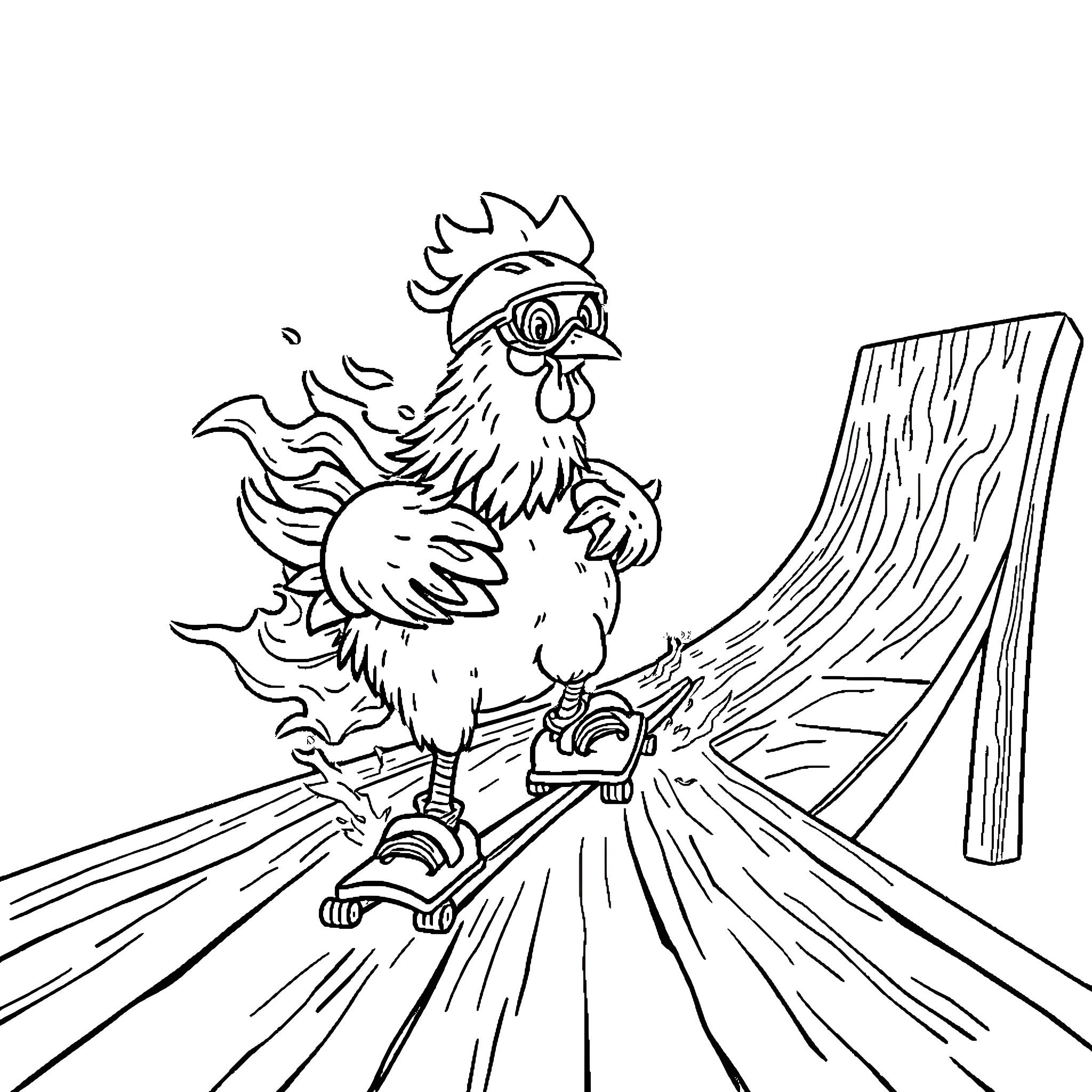 Chicken in a Mischievous Pose Coloring Page (free black-and-white line drawing printable PDF for all, from beginners to advanced learners, including children, teens, adults, and seniors)