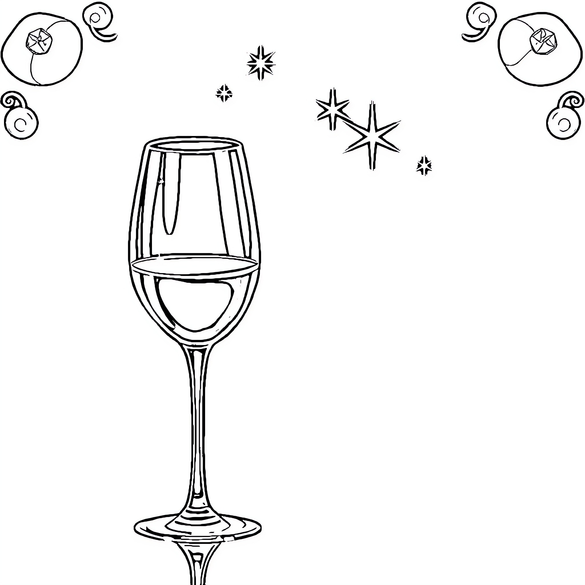 Cocktail with Sparkling Accents Coloring Page (free black-and-white line drawing printable PDF for all, from beginners to advanced learners, including children, teens, adults, and seniors)