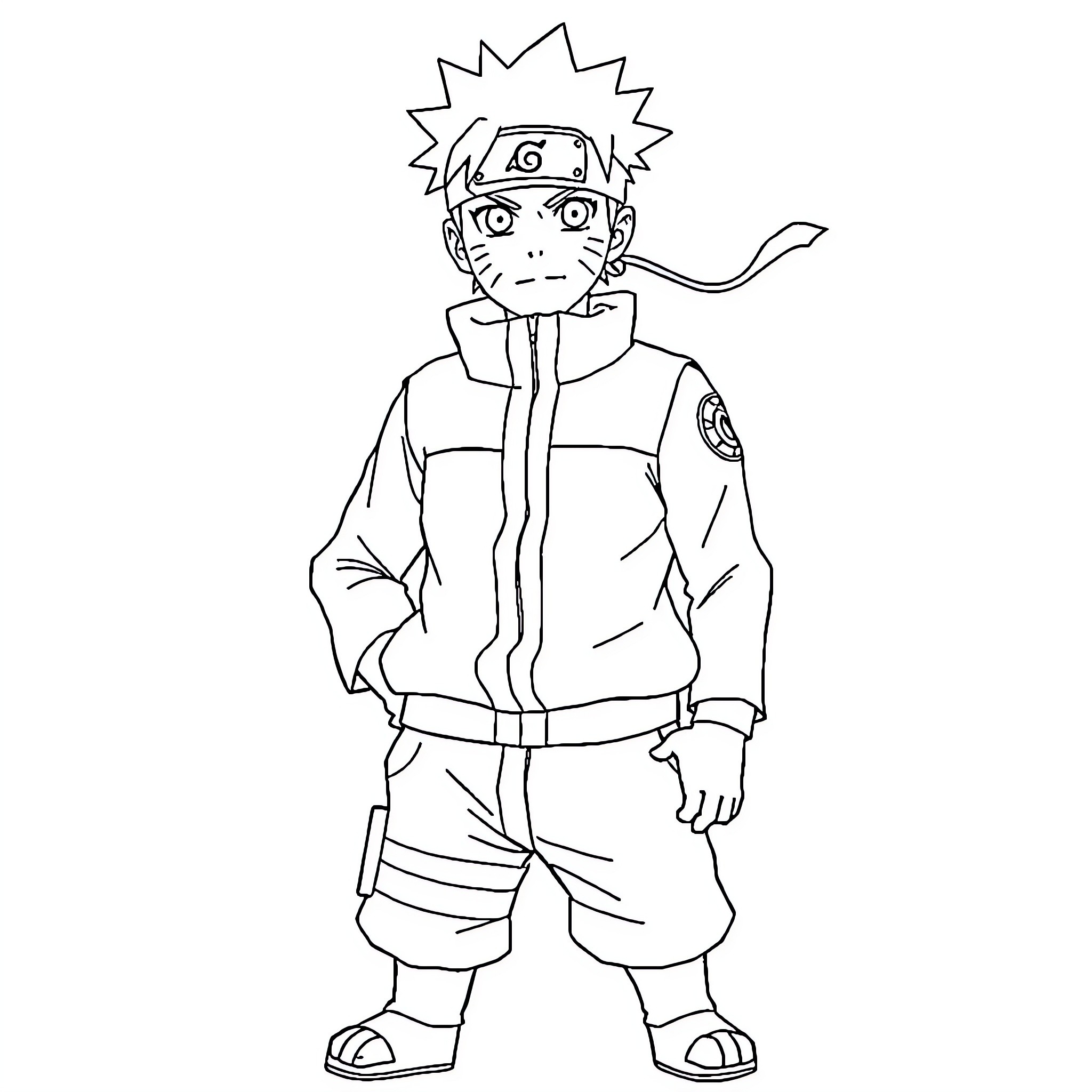 Naruto character in ninja outfit and pose Coloring Page (free black-and-white line drawing printable PDF for all, from beginners to advanced learners, including children, teens, adults, and seniors)