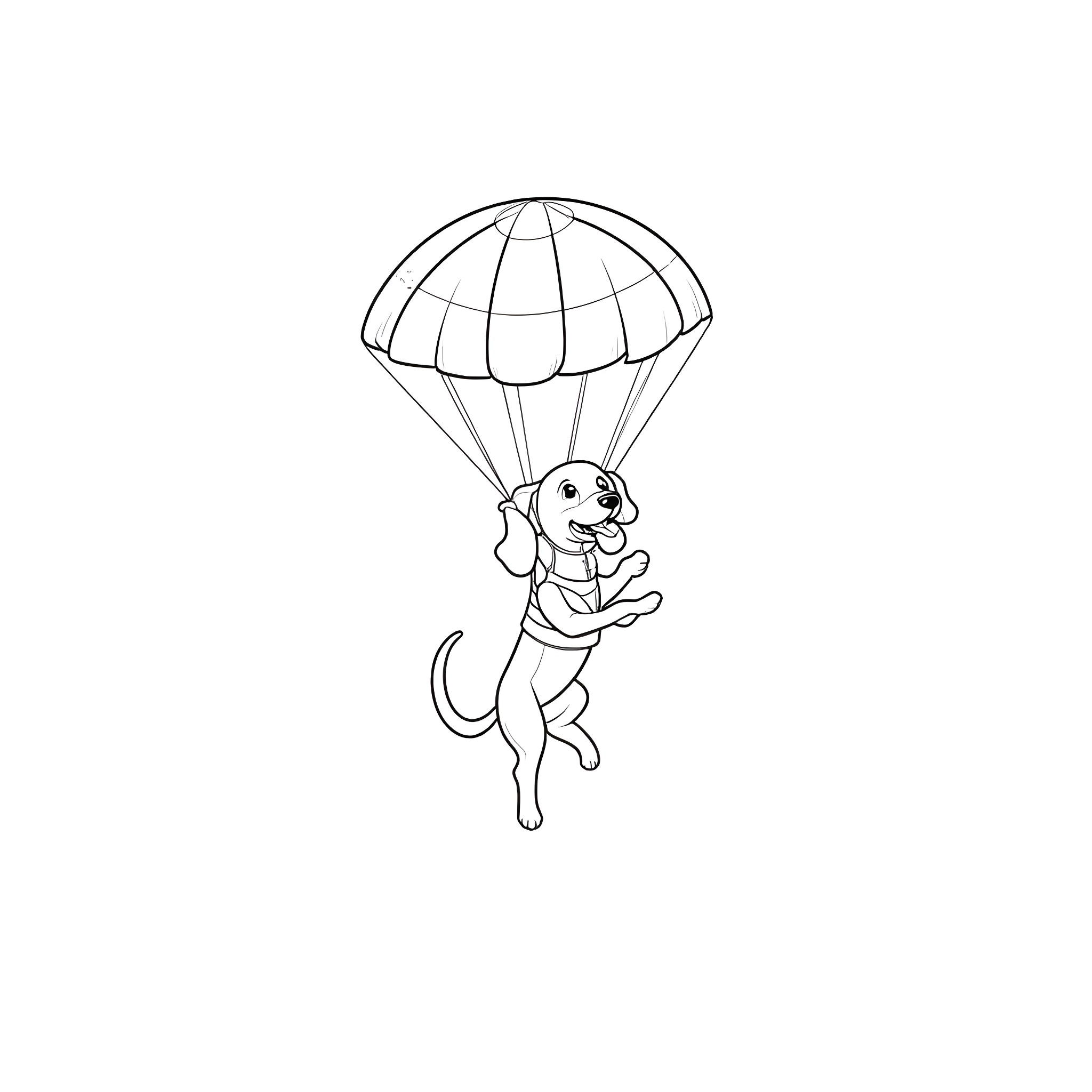 Beagle parachuting with joy Coloring Page (free black-and-white line drawing printable PDF for all, from beginners to advanced learners, including children, teens, adults, and seniors)