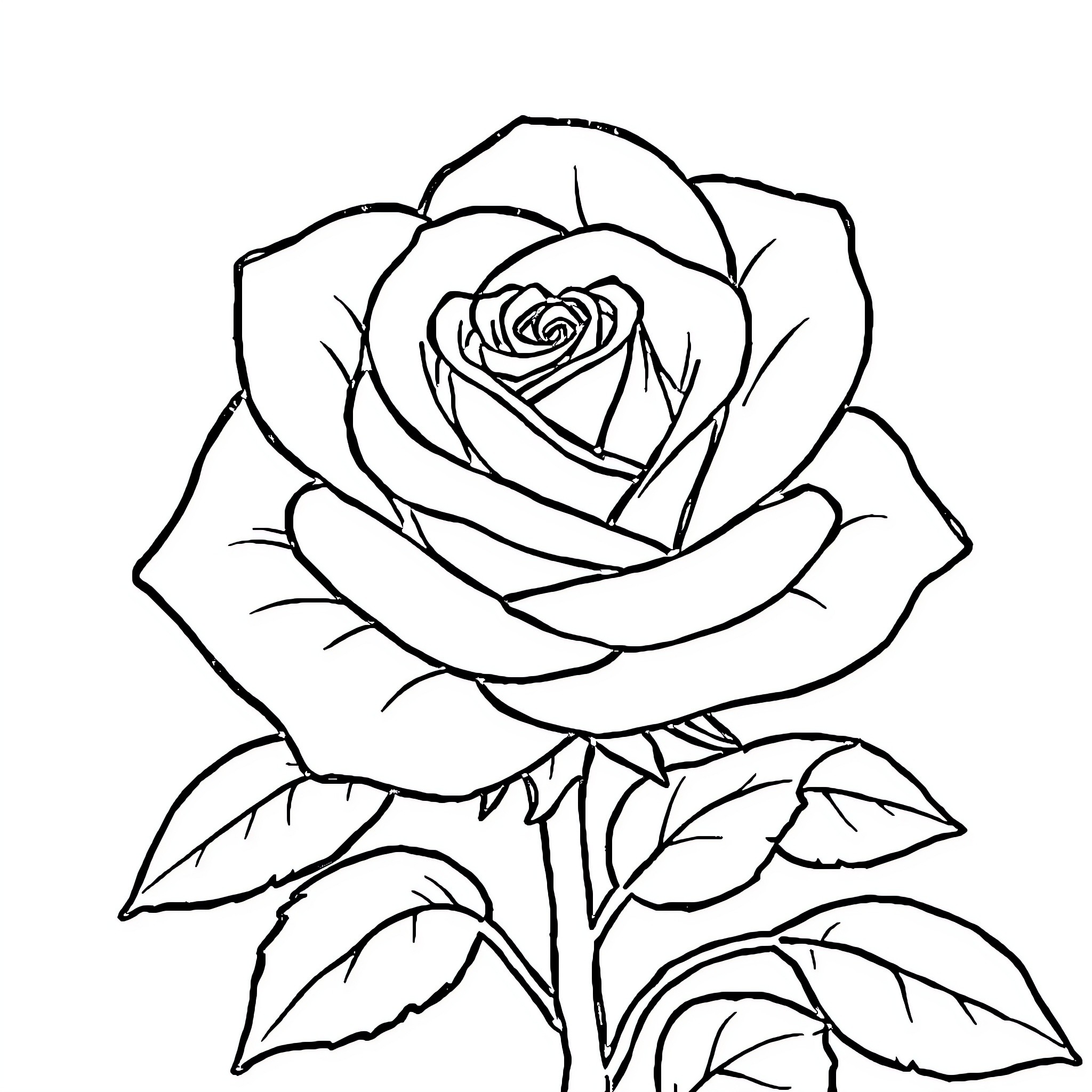 Rose Blooming in Elegant Outline Coloring Page (free black-and-white line drawing printable PDF for all, from beginners to advanced learners, including children, teens, adults, and seniors)