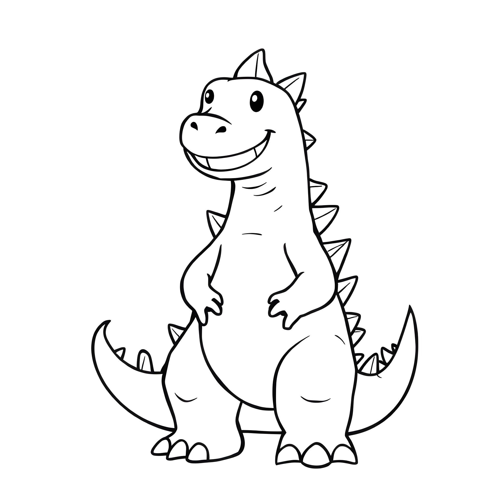 Godzilla dinosaur smiling happily Coloring Page (free black-and-white line drawing printable PDF for all, from beginners to advanced learners, including children, teens, adults, and seniors)
