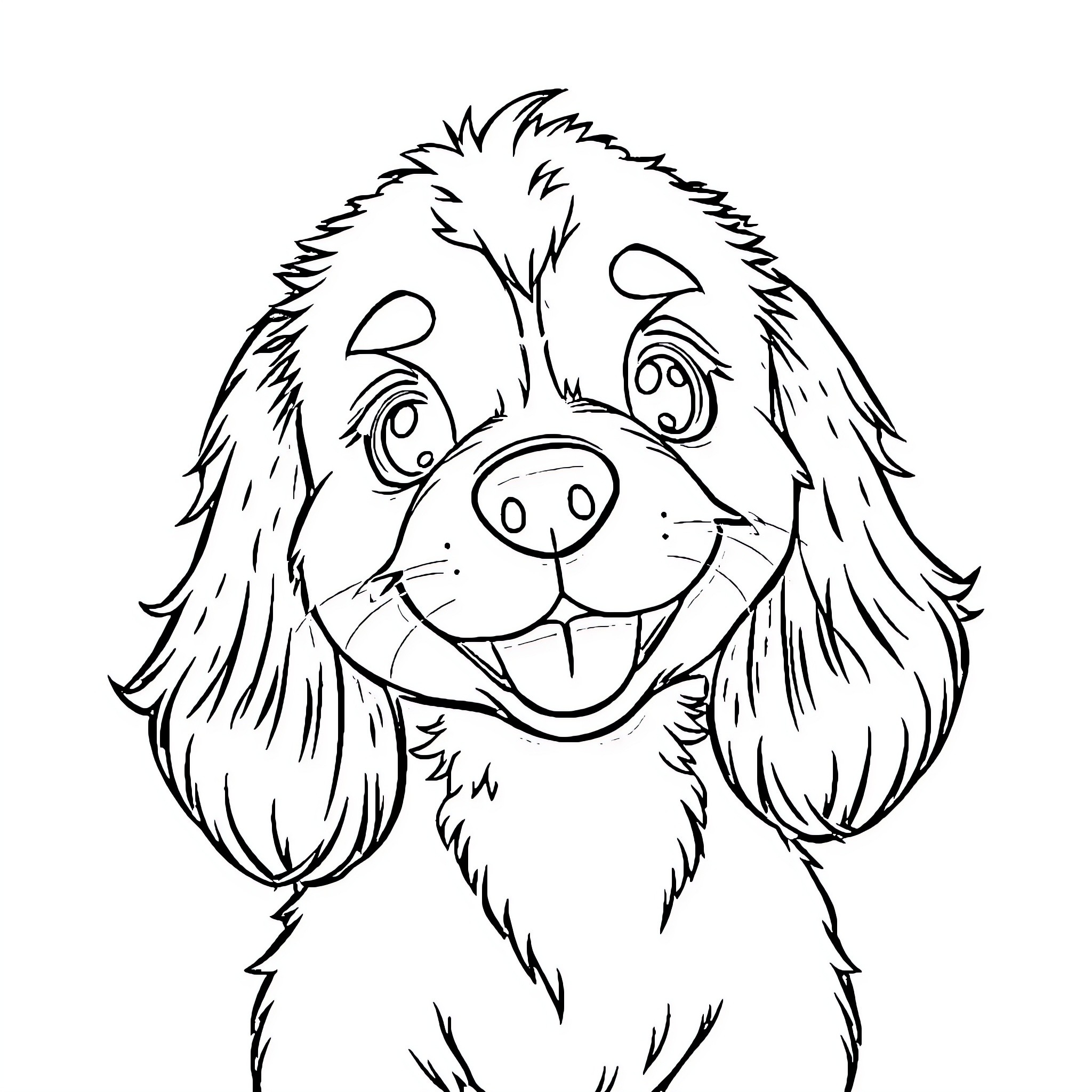 Dog with a silly expression Coloring Page (free black-and-white line drawing printable PDF for all, from beginners to advanced learners, including children, teens, adults, and seniors)