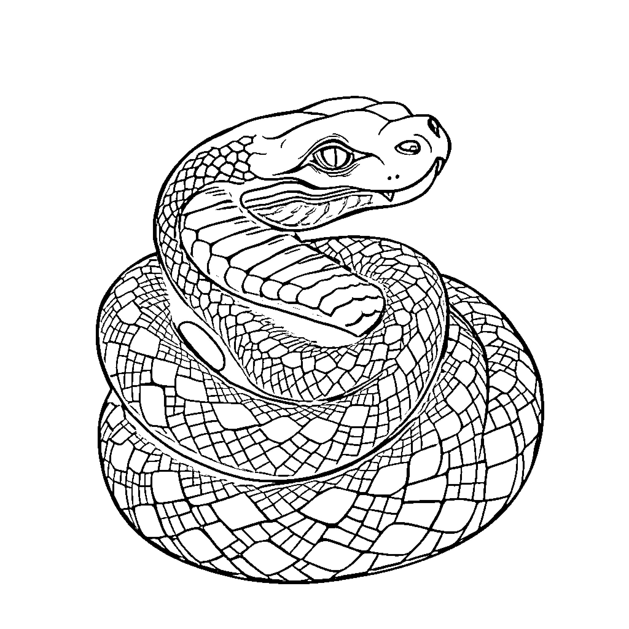 Snake coiled and ready to strike Coloring Page (free black-and-white line drawing printable PDF for all, from beginners to advanced learners, including children, teens, adults, and seniors)