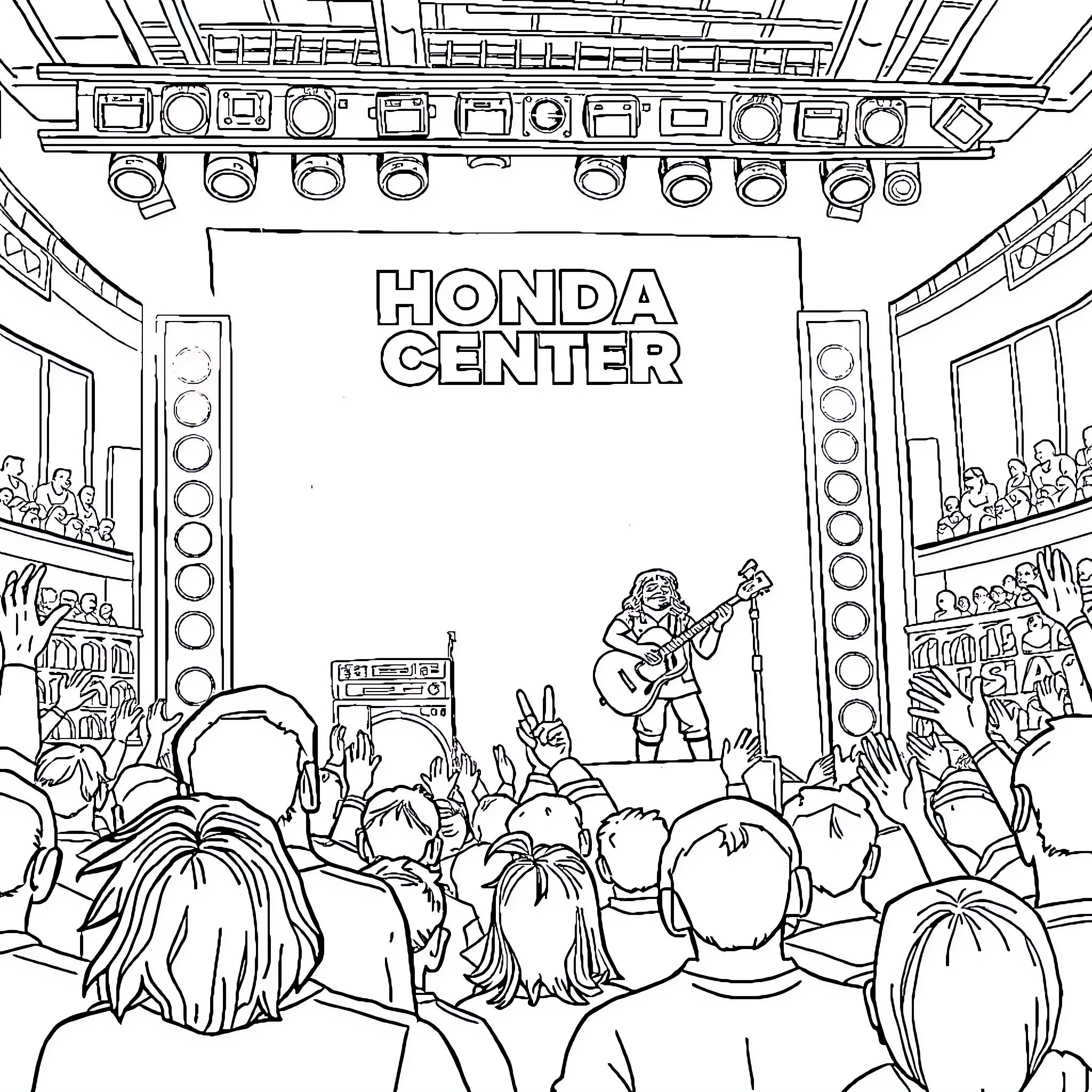 Peso Pluma Concert at Honda Center Coloring Page (free black-and-white line drawing printable PDF for all, from beginners to advanced learners, including children, teens, adults, and seniors)