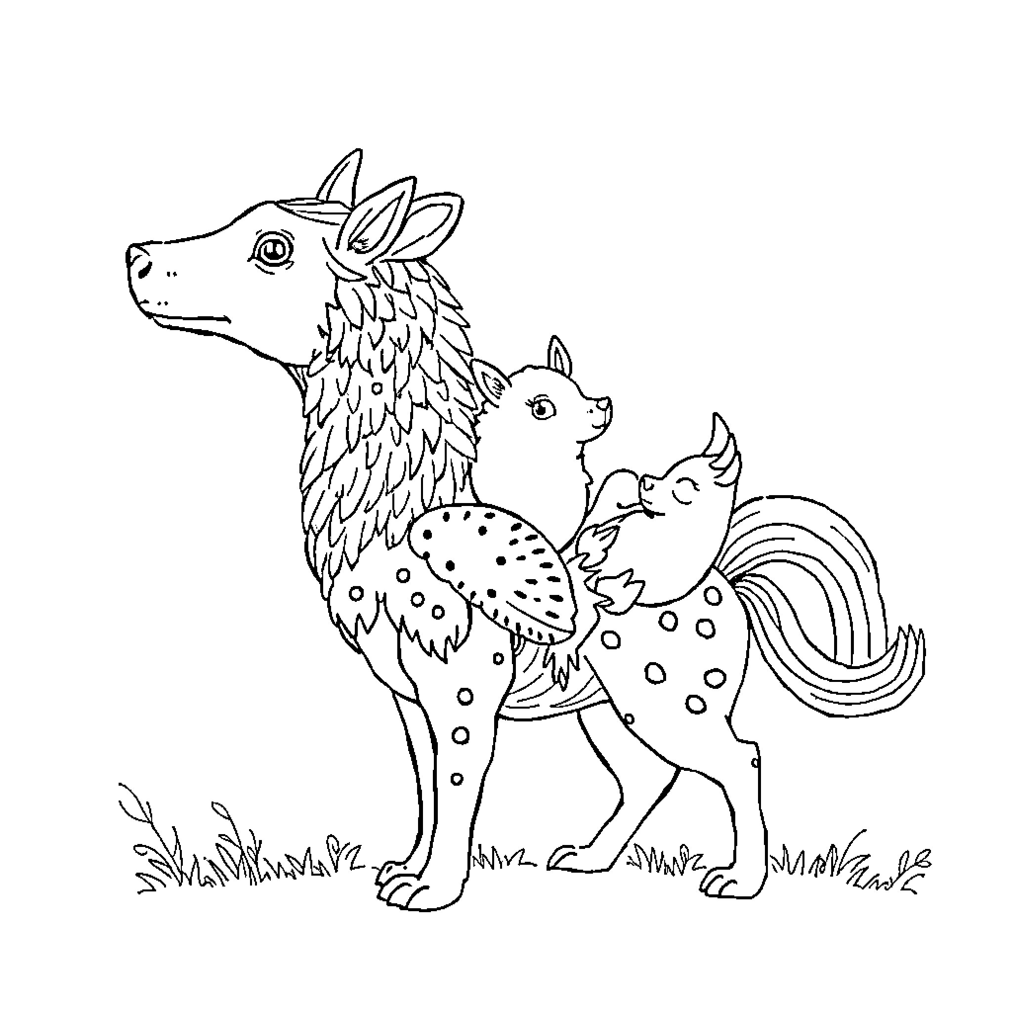 Animal Skeleton Figures in the Meadow Coloring Page (free black-and-white line drawing printable PDF for all, from beginners to advanced learners, including children, teens, adults, and seniors)