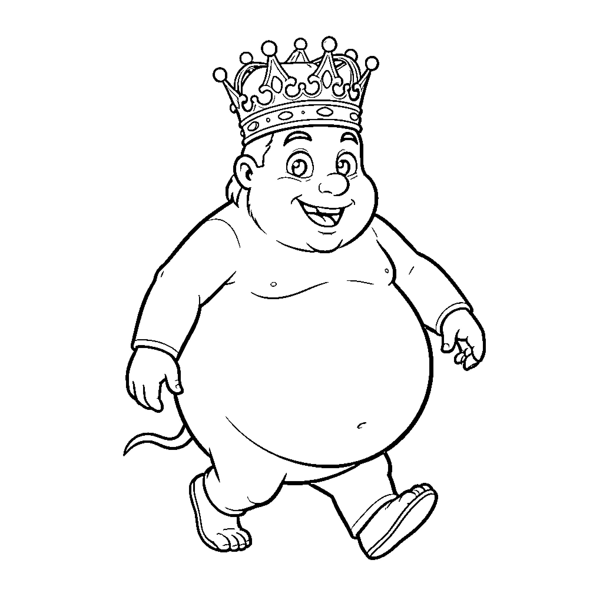 Rey the Jolly King with Crown Coloring Page (free black-and-white line drawing printable PDF for all, from beginners to advanced learners, including children, teens, adults, and seniors)