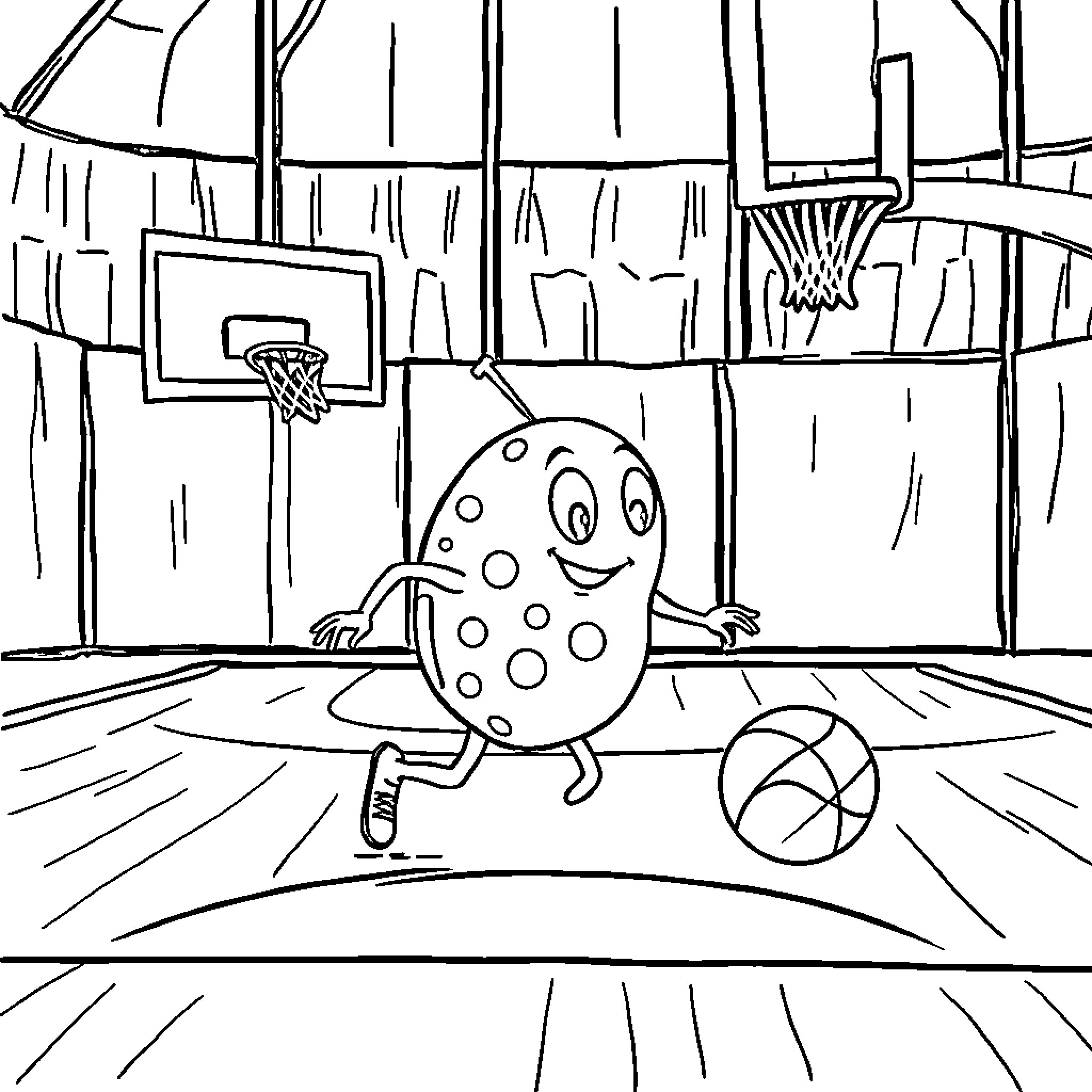 Cell Enjoying a Lively Game in the Court Coloring Page (free black-and-white line drawing printable PDF for all, from beginners to advanced learners, including children, teens, adults, and seniors)