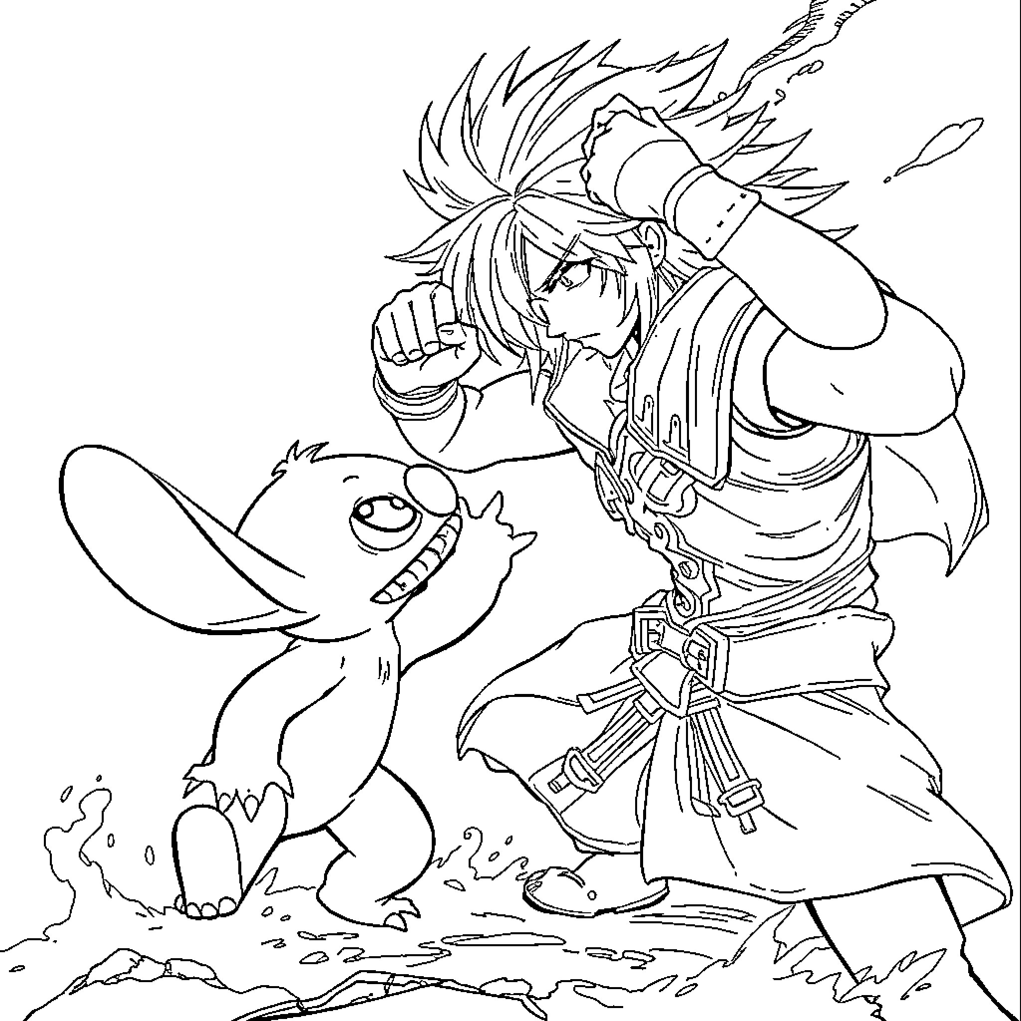 Cloud of Fierce Battle with Magical Creature Coloring Page (free black-and-white line drawing printable PDF for all, from beginners to advanced learners, including children, teens, adults, and seniors)