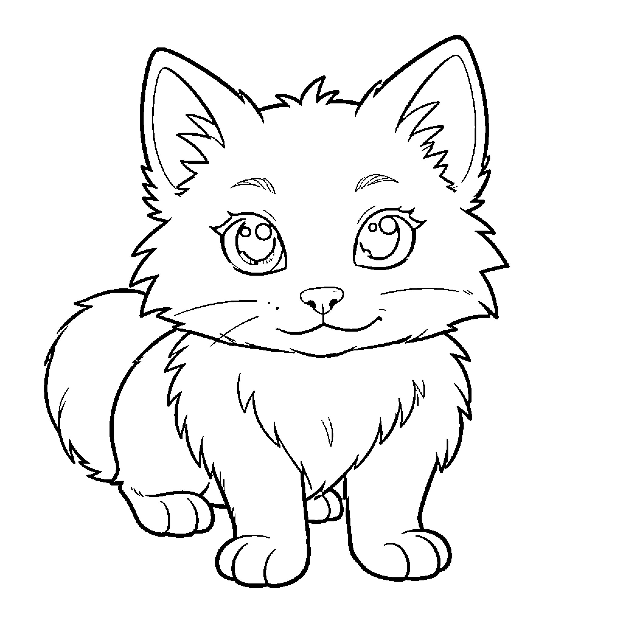 Protogen fox smiling happily Coloring Page (free black-and-white line drawing printable PDF for all, from beginners to advanced learners, including children, teens, adults, and seniors)