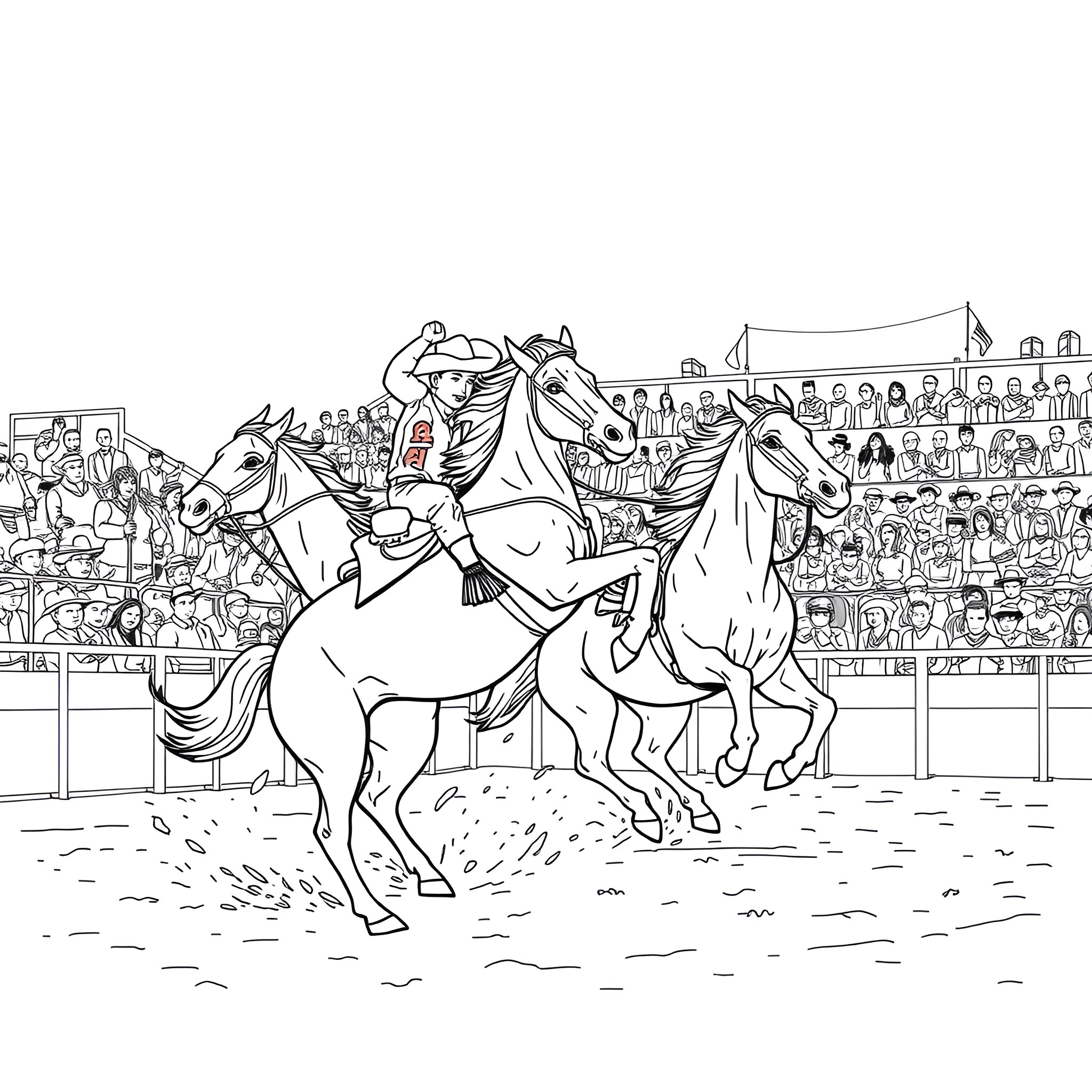 Horse riders competing in equestrian event Coloring Page (free black-and-white line drawing printable PDF for all, from beginners to advanced learners, including children, teens, adults, and seniors)