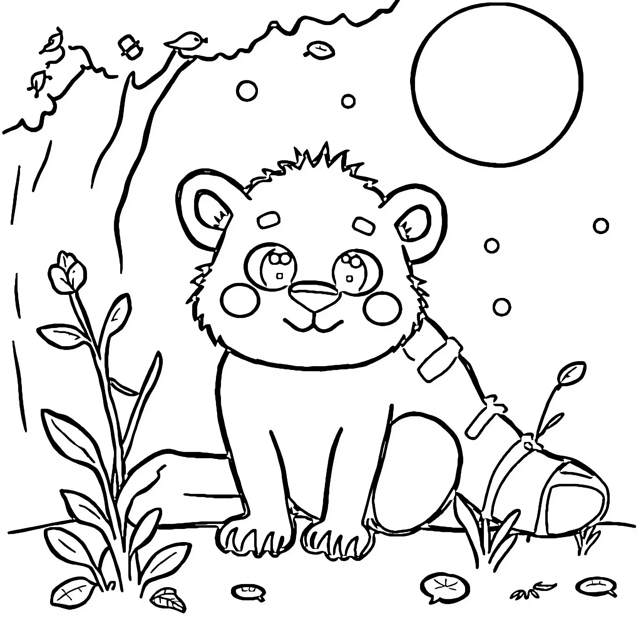 Children's Playful Nature in the Wild Coloring Page (free black-and-white line drawing printable PDF for all, from beginners to advanced learners, including children, teens, adults, and seniors)