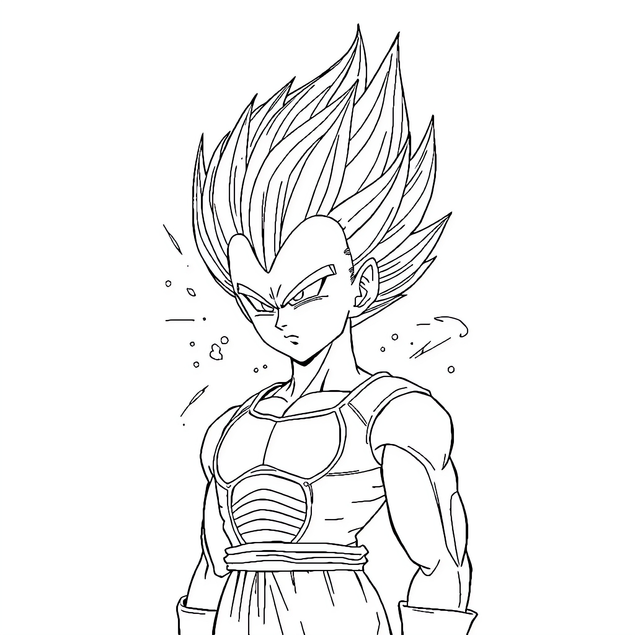 Vegeta, the fierce Super Saiyan warrior Coloring Page (free black-and-white line drawing printable PDF for all, from beginners to advanced learners, including children, teens, adults, and seniors)