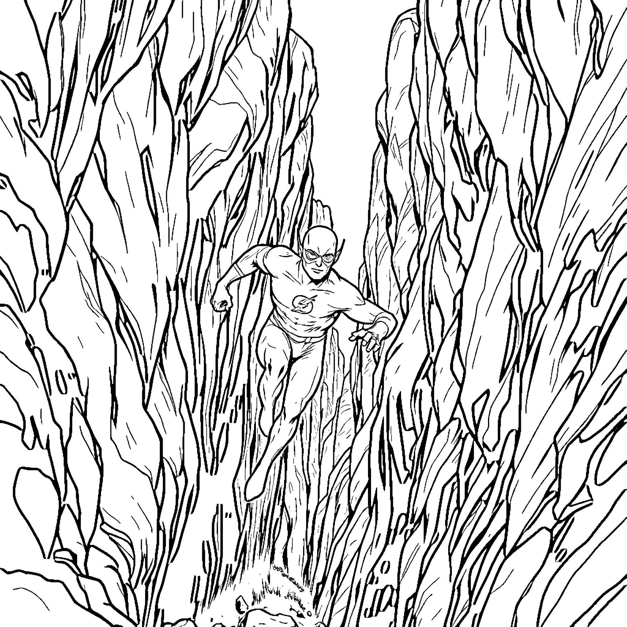 Flash amid the Raging Storm Coloring Page (free black-and-white line drawing printable PDF for all, from beginners to advanced learners, including children, teens, adults, and seniors)