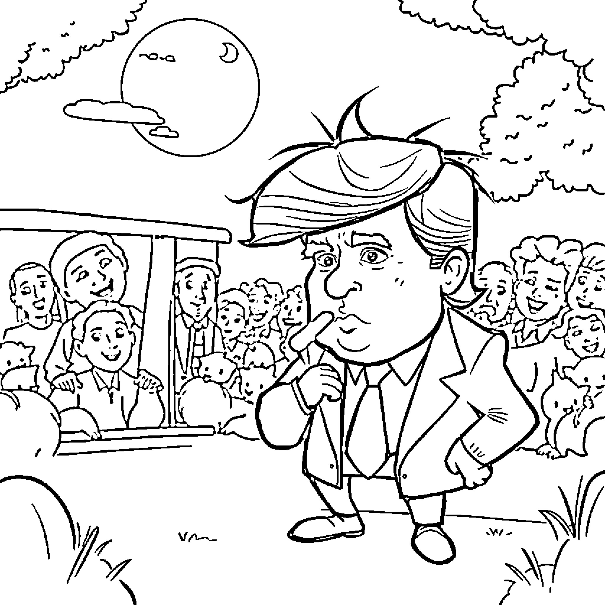 Trump Addressing Supporters at a Rally Coloring Page (free black-and-white line drawing printable PDF for all, from beginners to advanced learners, including children, teens, adults, and seniors)