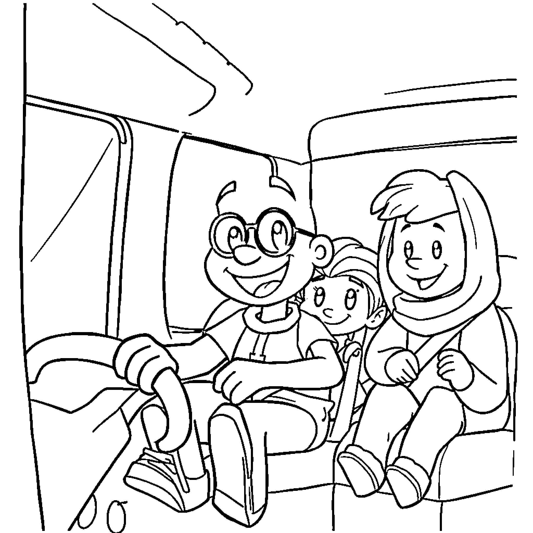 Bluey family enjoying a road trip adventure Coloring Page (free black-and-white line drawing printable PDF for all, from beginners to advanced learners, including children, teens, adults, and seniors)