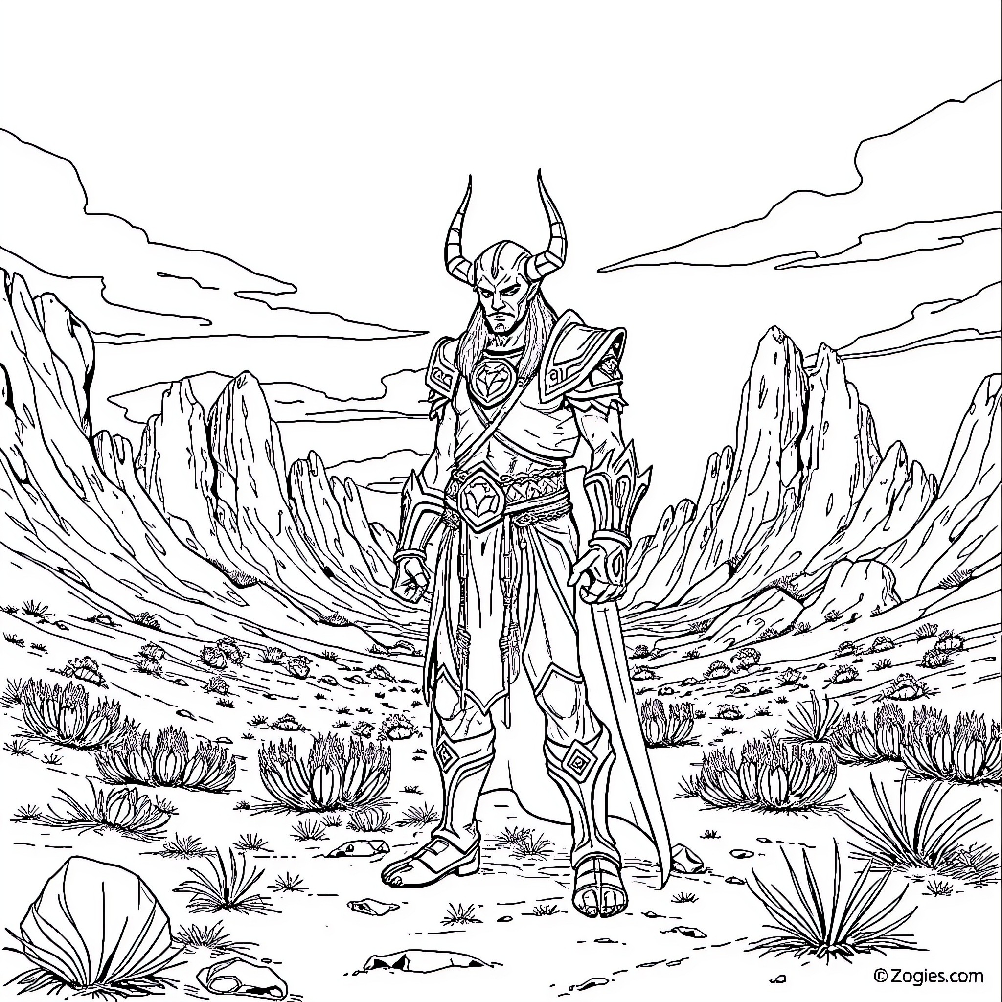 Kil'jaeden, the Deceiver's Wrath Unleashed Coloring Page (free black-and-white line drawing printable PDF for all, from beginners to advanced learners, including children, teens, adults, and seniors)