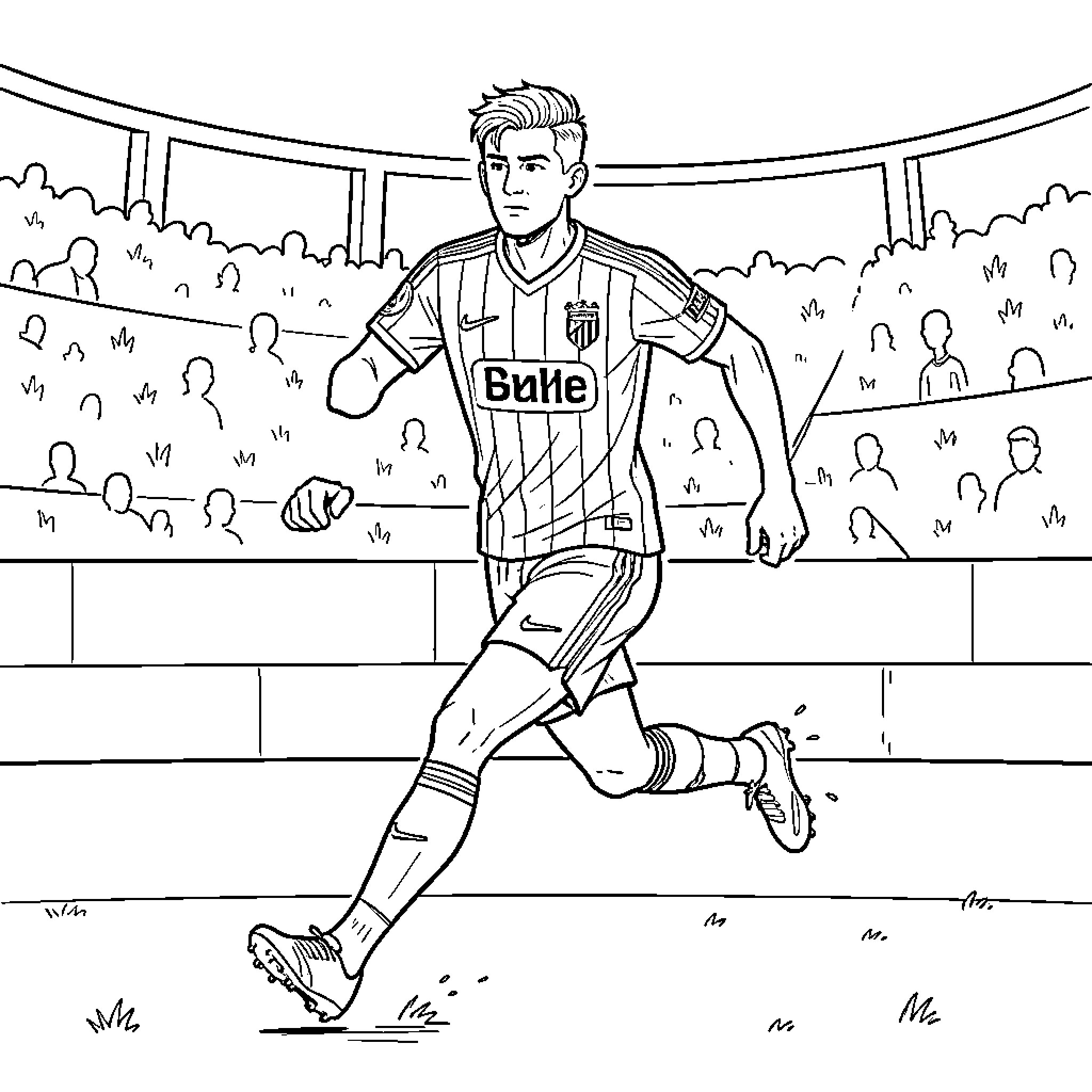 Alvarez Soccer Player in Action on the Field Coloring Page (free black-and-white line drawing printable PDF for all, from beginners to advanced learners, including children, teens, adults, and seniors)