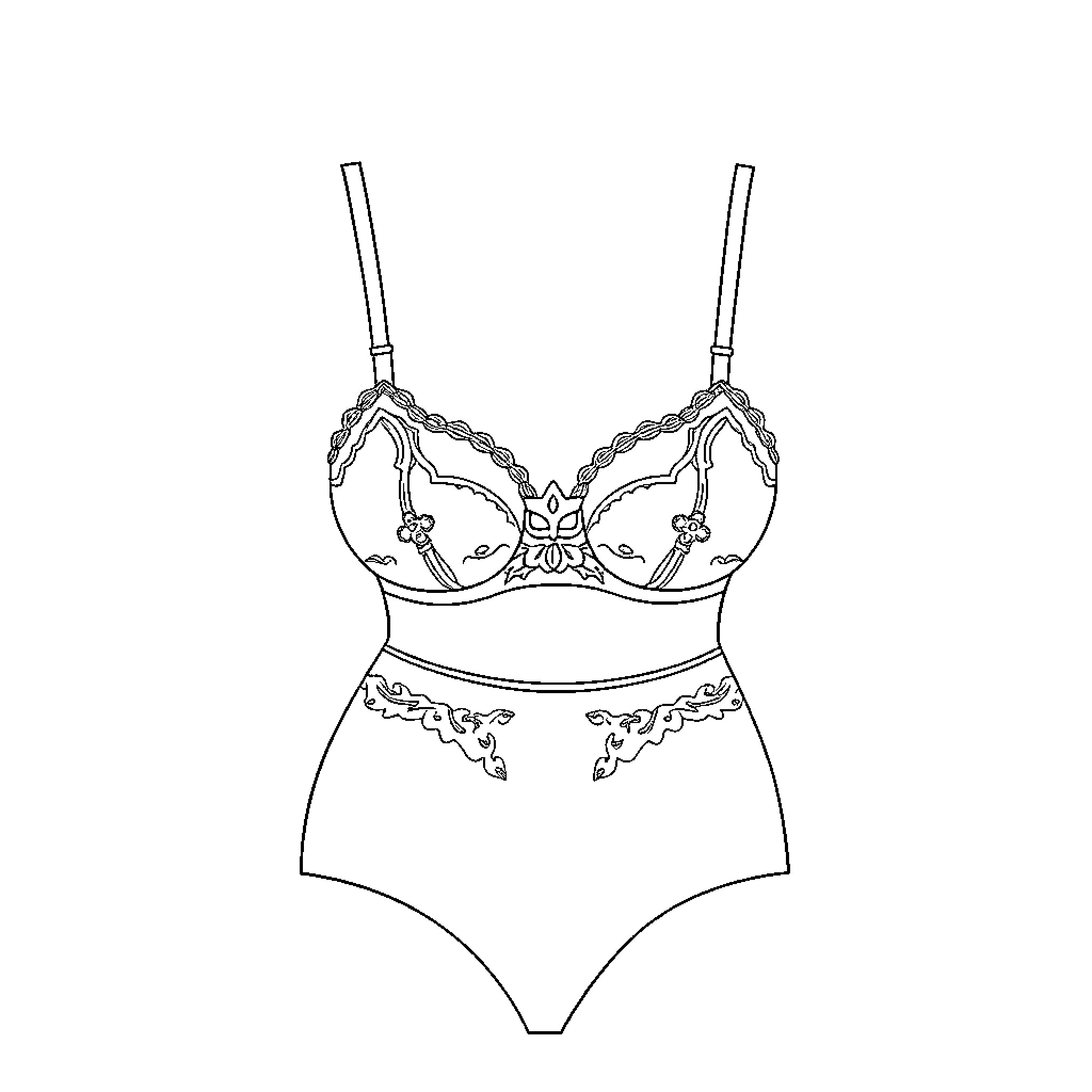 Princess Peach's Elegant Lingerie Ensemble Coloring Page (free black-and-white line drawing printable PDF for all, from beginners to advanced learners, including children, teens, adults, and seniors)