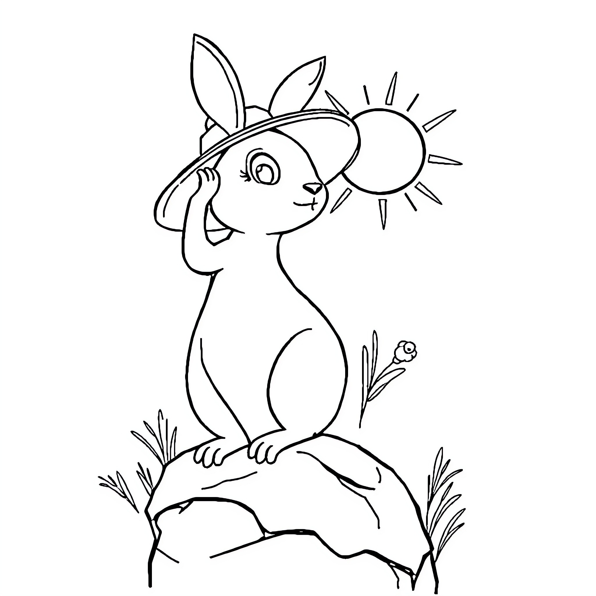 Frog sitting on a rock enjoying the sun Coloring Page (free black-and-white line drawing printable PDF for all, from beginners to advanced learners, including children, teens, adults, and seniors)