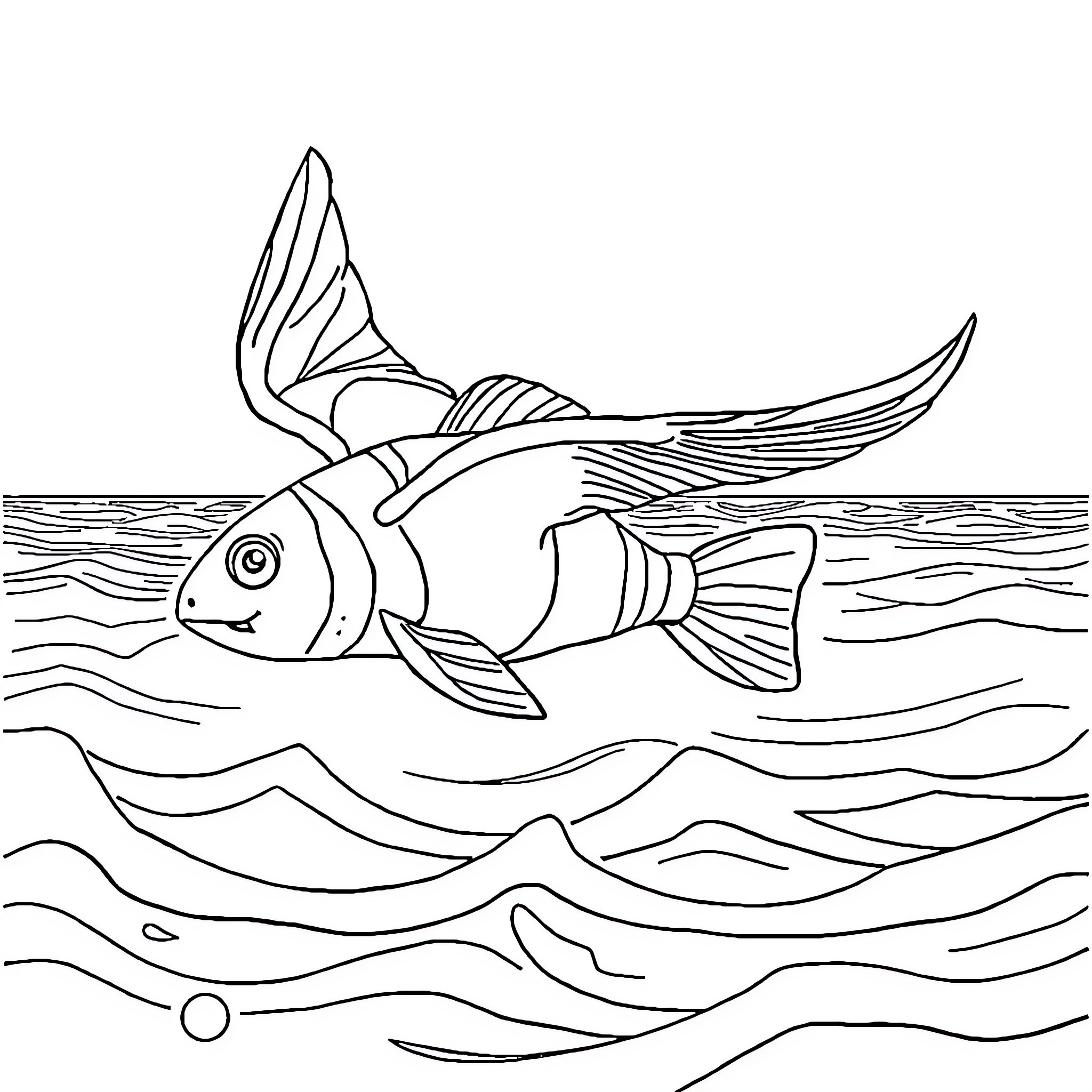 Macaroni Penguin swimming in the ocean Coloring Page (free black-and-white line drawing printable PDF for all, from beginners to advanced learners, including children, teens, adults, and seniors)