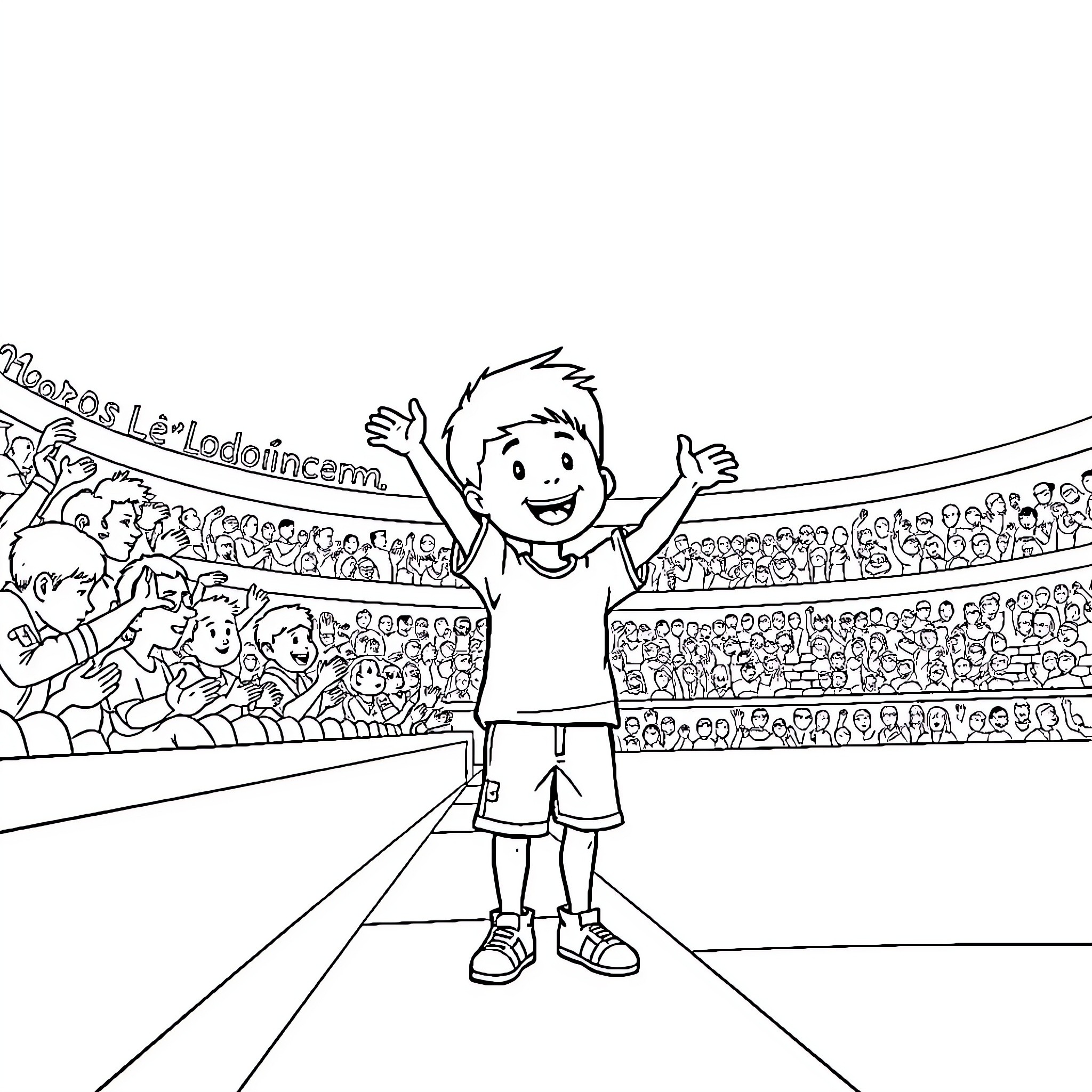 Boy Celebrating Victory in Sporting Event Coloring Page (free black-and-white line drawing printable PDF for all, from beginners to advanced learners, including children, teens, adults, and seniors)