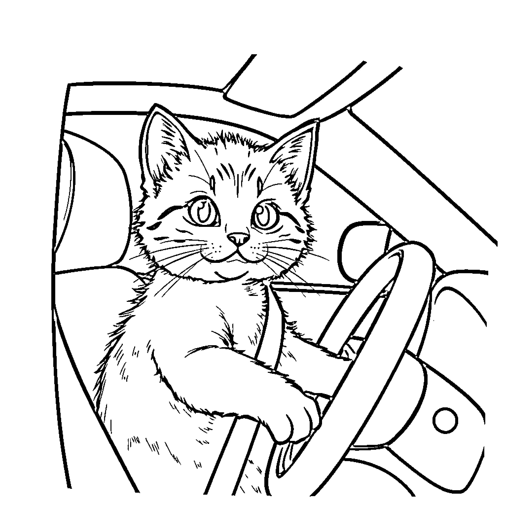 Chat with Curious Cat in Sketch Coloring Page (free black-and-white line drawing printable PDF for all, from beginners to advanced learners, including children, teens, adults, and seniors)
