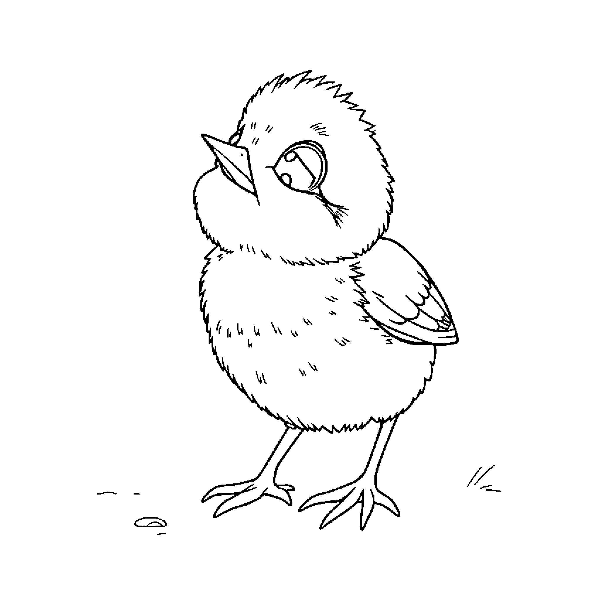 Bird looking curiously at the viewer Coloring Page (free black-and-white line drawing printable PDF for all, from beginners to advanced learners, including children, teens, adults, and seniors)