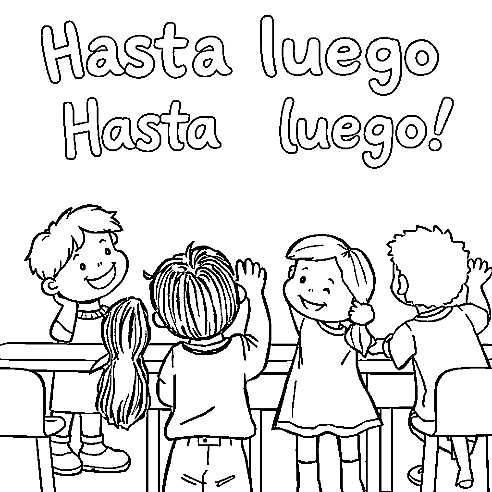 Saludo entre amigos felices Coloring Page (free black-and-white line drawing printable PDF for all, from beginners to advanced learners, including children, teens, adults, and seniors)